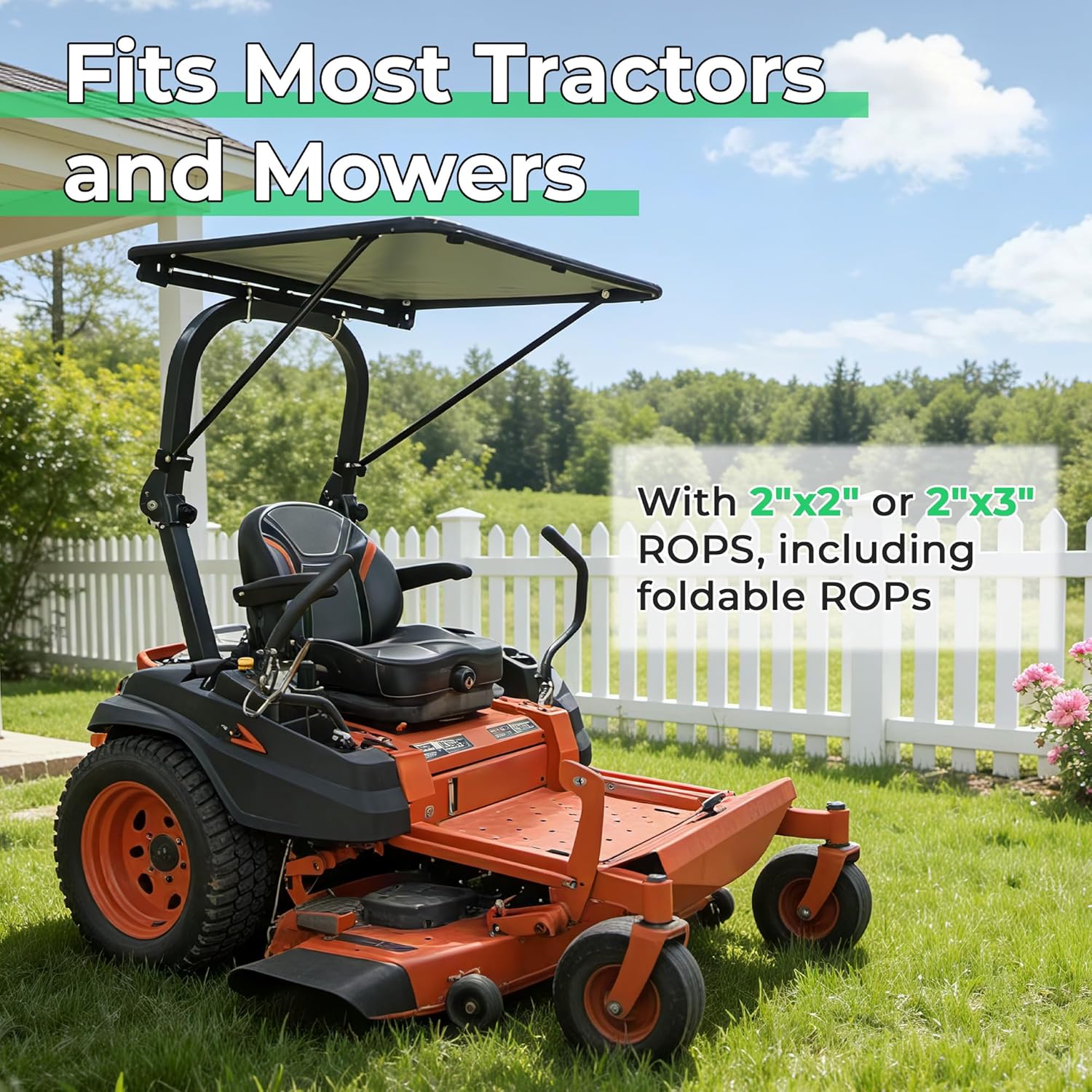 Universal Tractor Canopy Compatible with ROPS – UV Resistant Sunshade Fit for Compact Tractors, Riding Mowers, Zero Turn Mowers & Lawn Tractors, Easy Install
