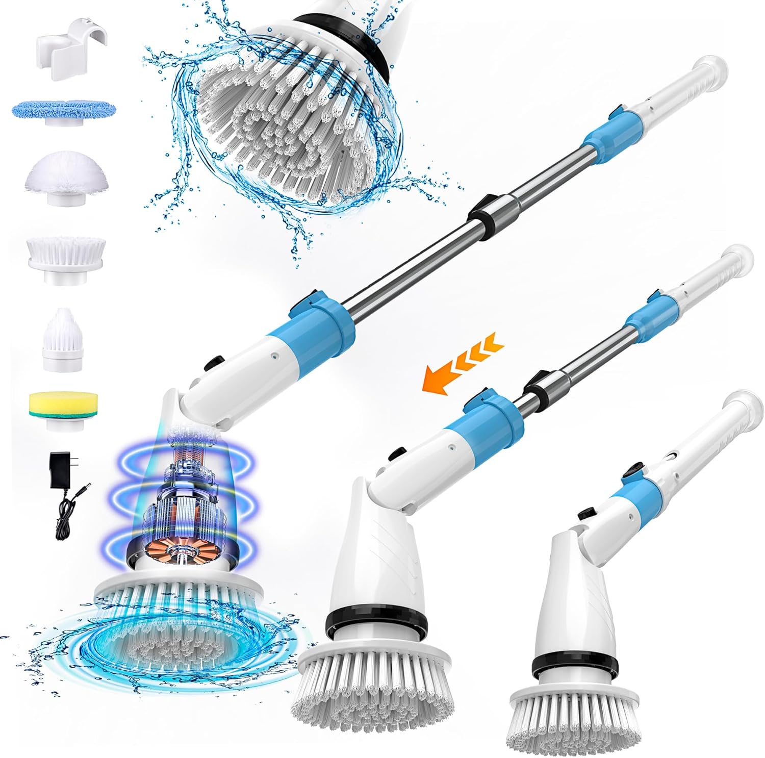 Electric Spin Scrubber, Shower Cleaner Brush with 5 Replaceable Cleaning Heads, 450RPM Bathroom Scrubber Electric with Long Handle for Cleaning Bathtub Tile Floor Kitchen Wall Electric Spin Scrubber, Shower Cleaner Brush with 5 Replaceable Cleaning Heads, 450RPM Bathroom Scrubber Electric with Long Handle for Cleaning Bathtub Tile Floor Kitchen Wall