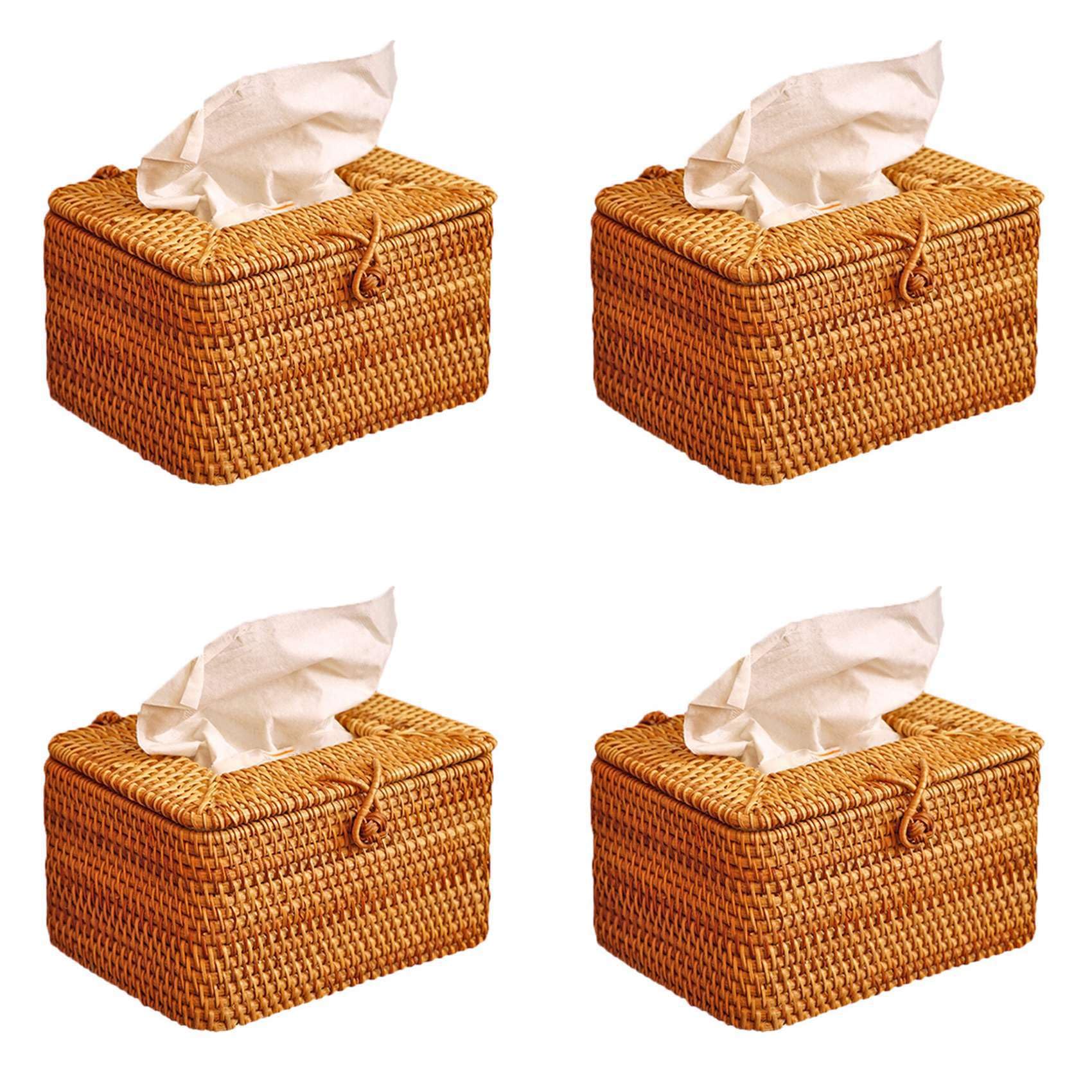 Hndhbfgrt 4X Rectangle Paper Rack Rattan Tissue Box Elegant Home Decoration Handmade Desktop Tissue Container Napkin Storage Case