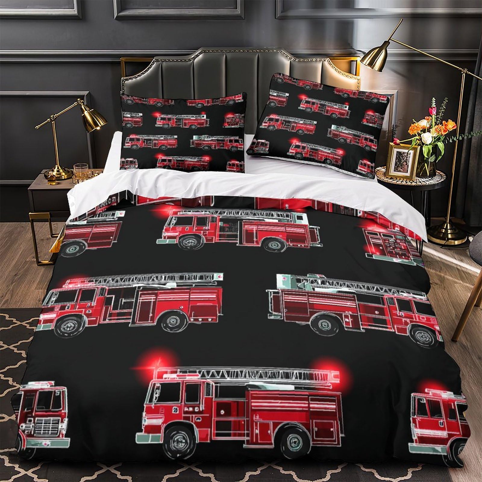 Housse de couette camion de pompiers hypoallergénique en microfibre ultra douce 135x200