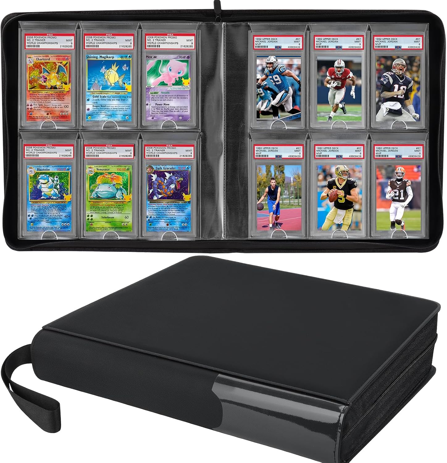 Graded Card Binder, 6 Pocket Slab Binder, Holds 60 Graded Slabs, Ringless PSA Cards Binders with Hand Strap and Side Label Pocket, PSA Slab Case, Premium Graded Card Holder for PSA, CGC Slabs
