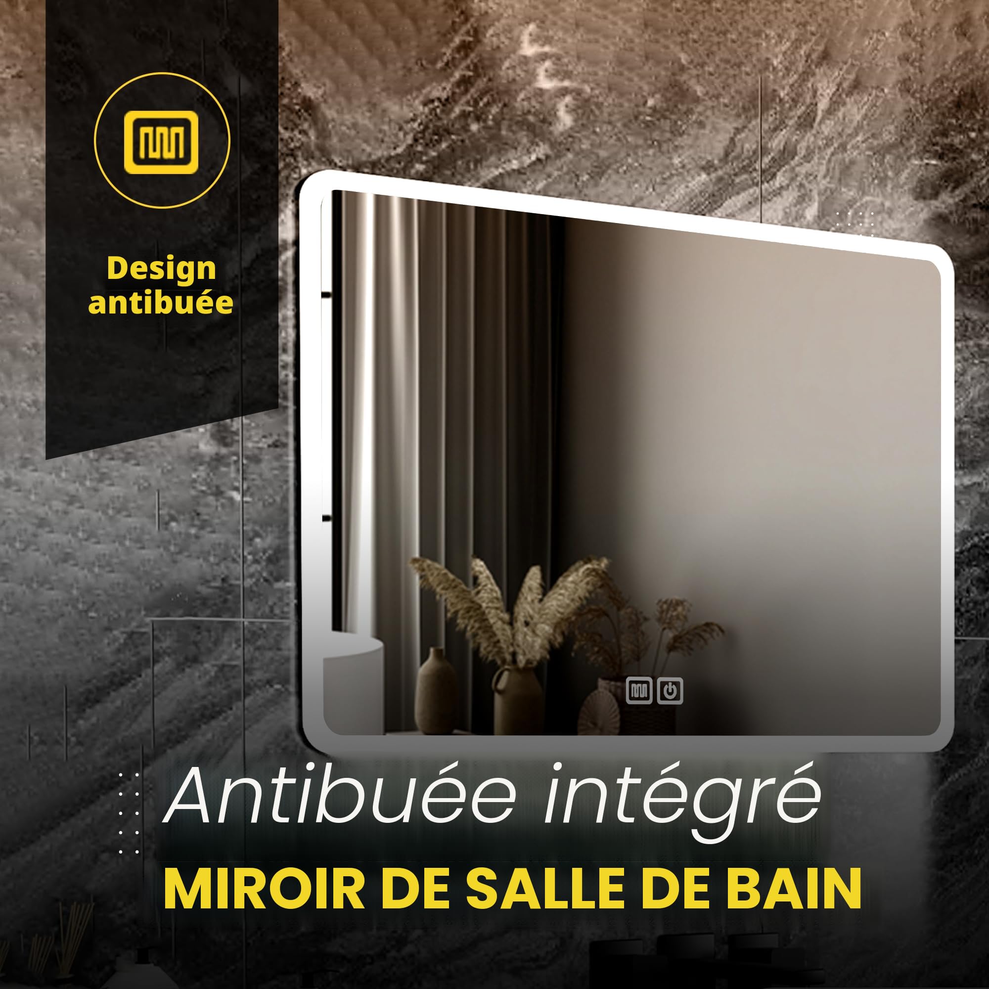 Bayt Miroir LED Salle de Bain 75 x 52 cm, Miroir de Salle de Bain avec Éclairage, 3 Modes de Lumière, Antibuée, Miroir Mural