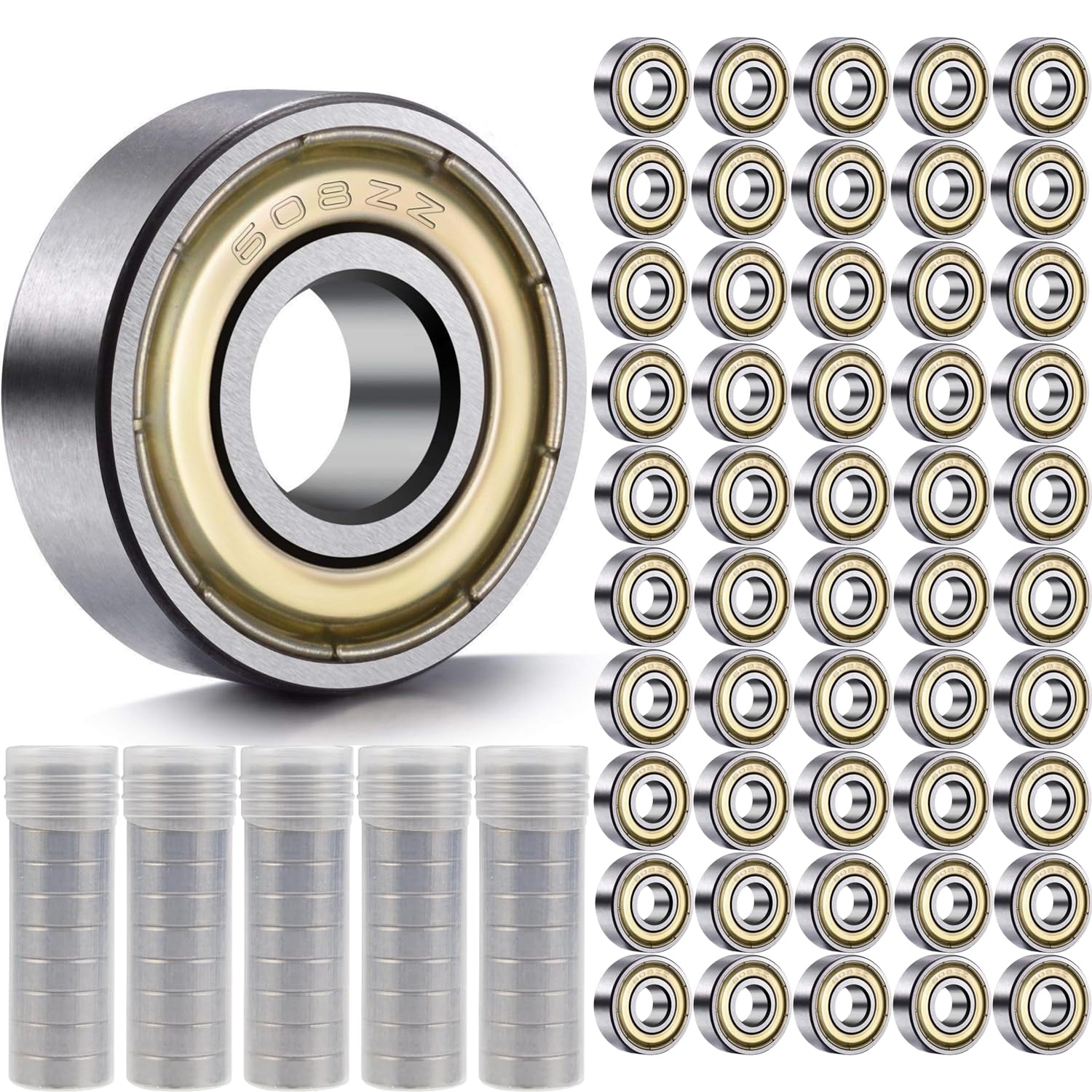 Lot de 50 roulements à billes 608 ZZ - 8 mm x 22 mm x 7 mm - Roulement à billes 608, 608ZZ - En acier au carbone - Double blindage miniature - Pour skateboard, roller, rollers