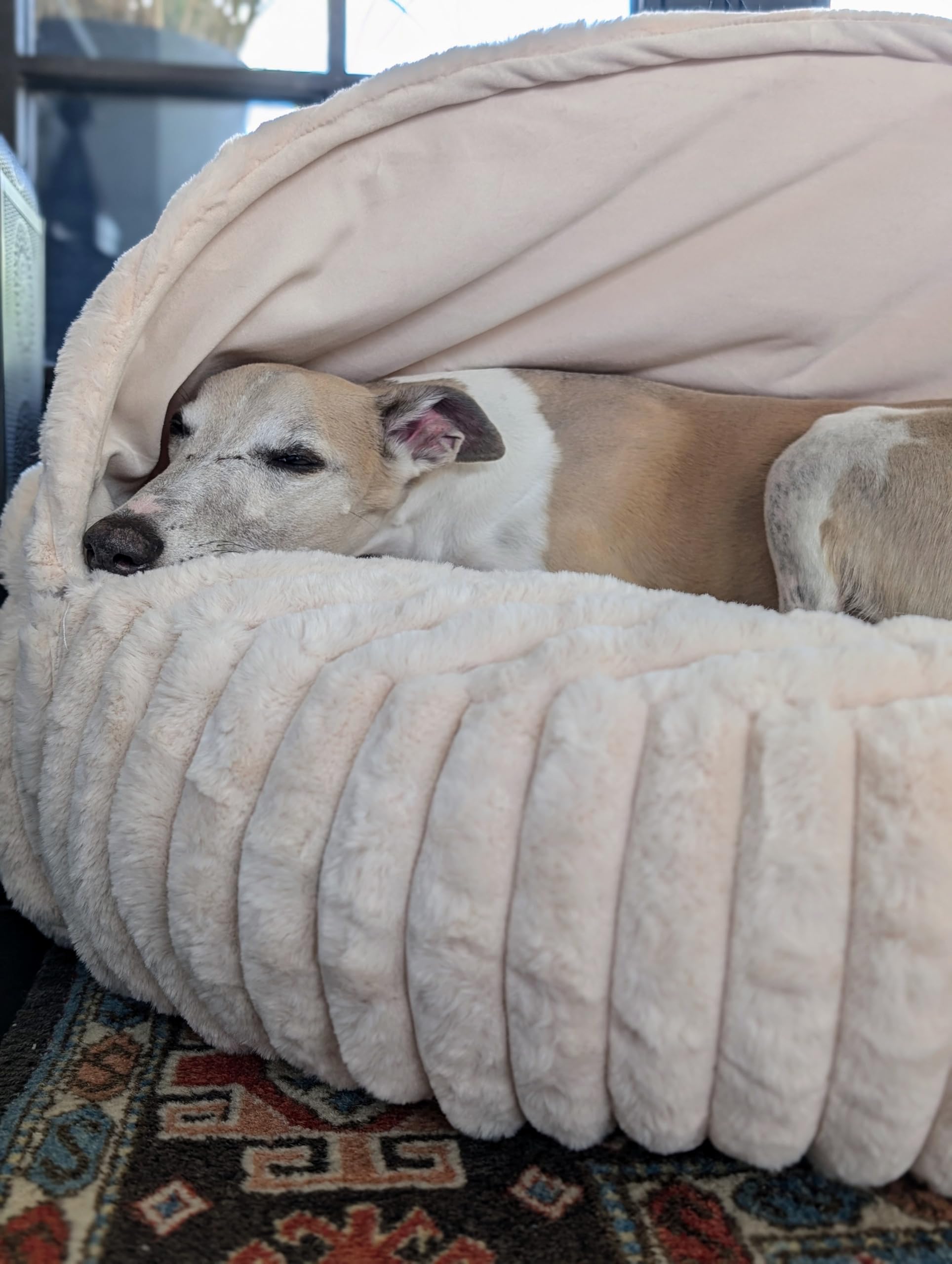 EDEL&SCHNELL Hundebett Wechselbezug Hellbeige 90 cm Ersatz Bezug Hundebett Flocke mit Kapuze Bezüge als Hundehöhle aus weichem Kunstfell