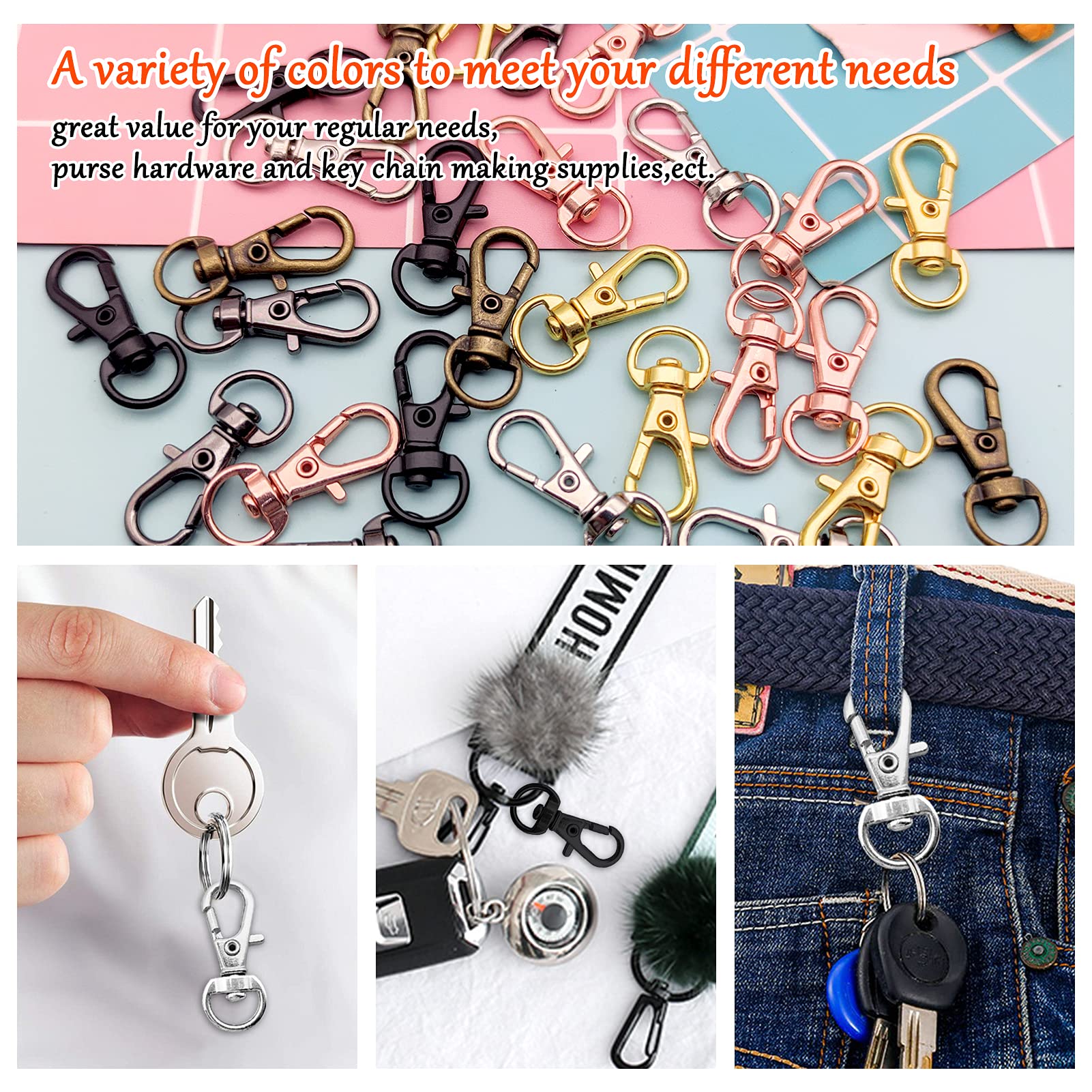 Metal Swivel Snap Clips Keychain Clips, D Ring Clip Lanyard
