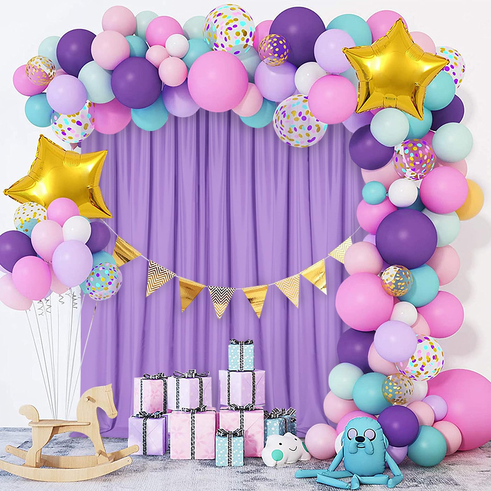 DWCN Lot de 2 rideaux de fond lavande pour fêtes avec passe-tringle, rideaux de toile de fond pour photographie, décorations de mariage, anniversaire, réunions de famille, 1,5 x 2,4 m