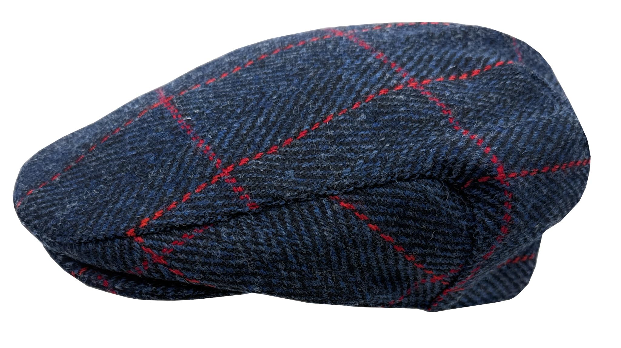 Tartan Tweeds Men's Navy Herringbone Red Overcheck Harris Tweed Flat Cap Comfort Fit Quilted Lining Made In Scotland S-Xxl (Uk, Alpha, S, )