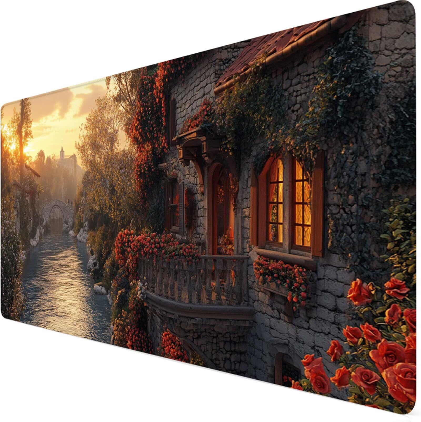 Podkładka pod mysz XXL 1000x500x3mm podkładka pod mysz kwiat podkładka pod mysz ocean poprawia precyzję i szybkość, wodoodporne antypoślizgowe, szyte krawędzie, akcesoria do gier, komputer, prezent