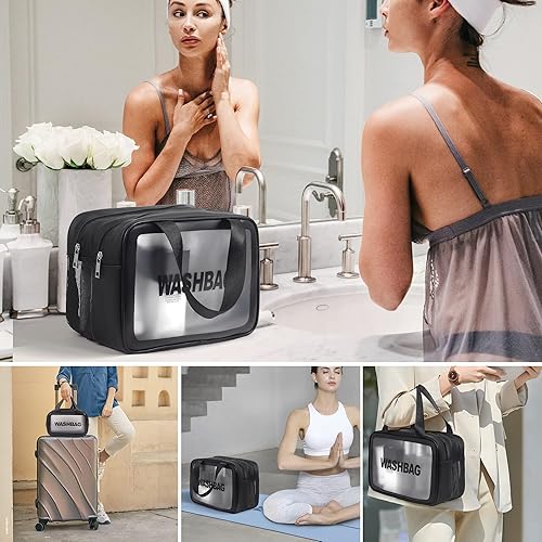 Miniatura 7 de Bolsa de maquillaje transparente PVC impermeable bolsa de cosméticos grande transparente organizador de artículos de tocador de viaje conjunto de