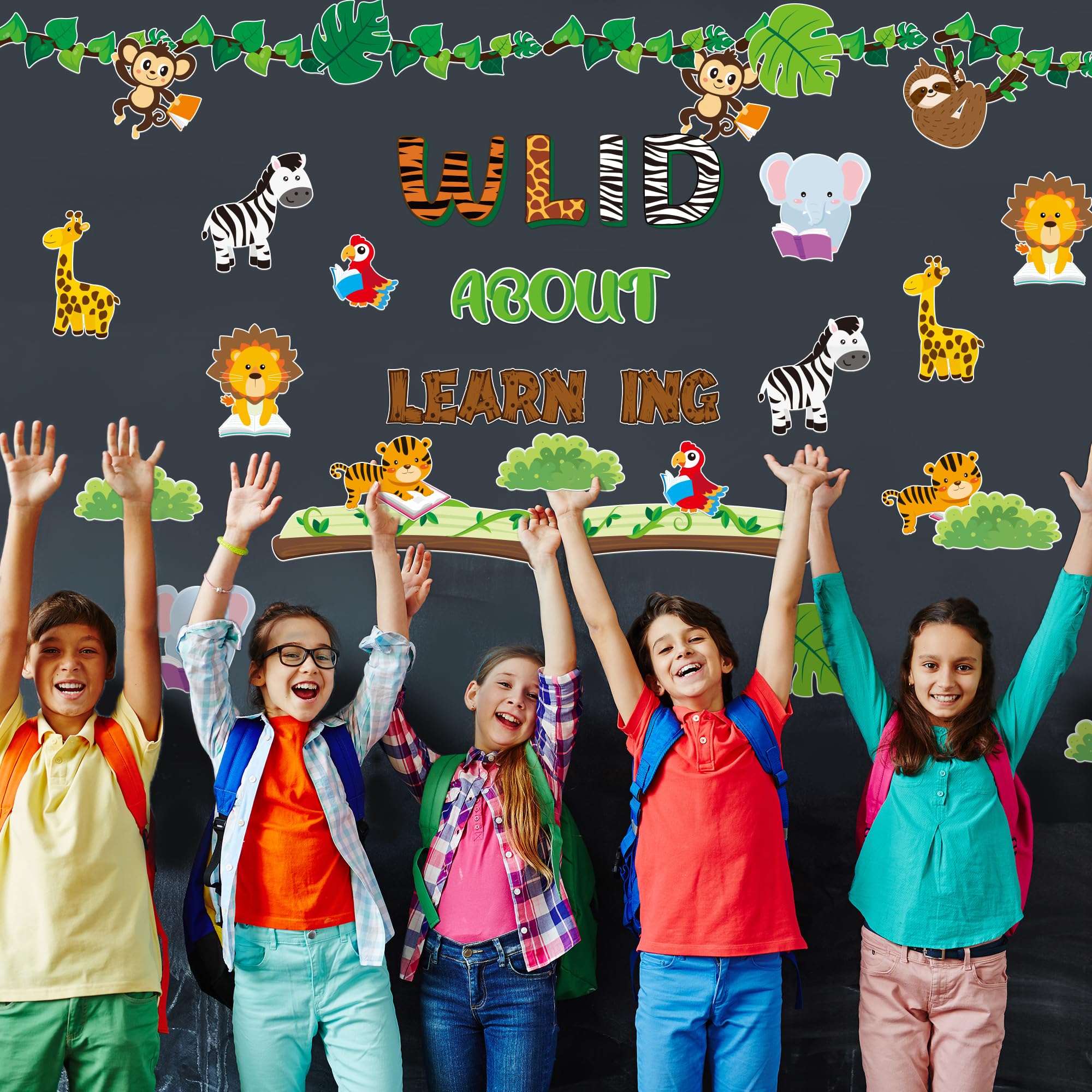 91Pcs Wild About Learning Animals Bulletin Board Back to School Classroom Decoration Wild Animals Leaves Cutouts Learning Book Study Wall Decals for Preschool Chalkboard Window Door Supplies - Image 6