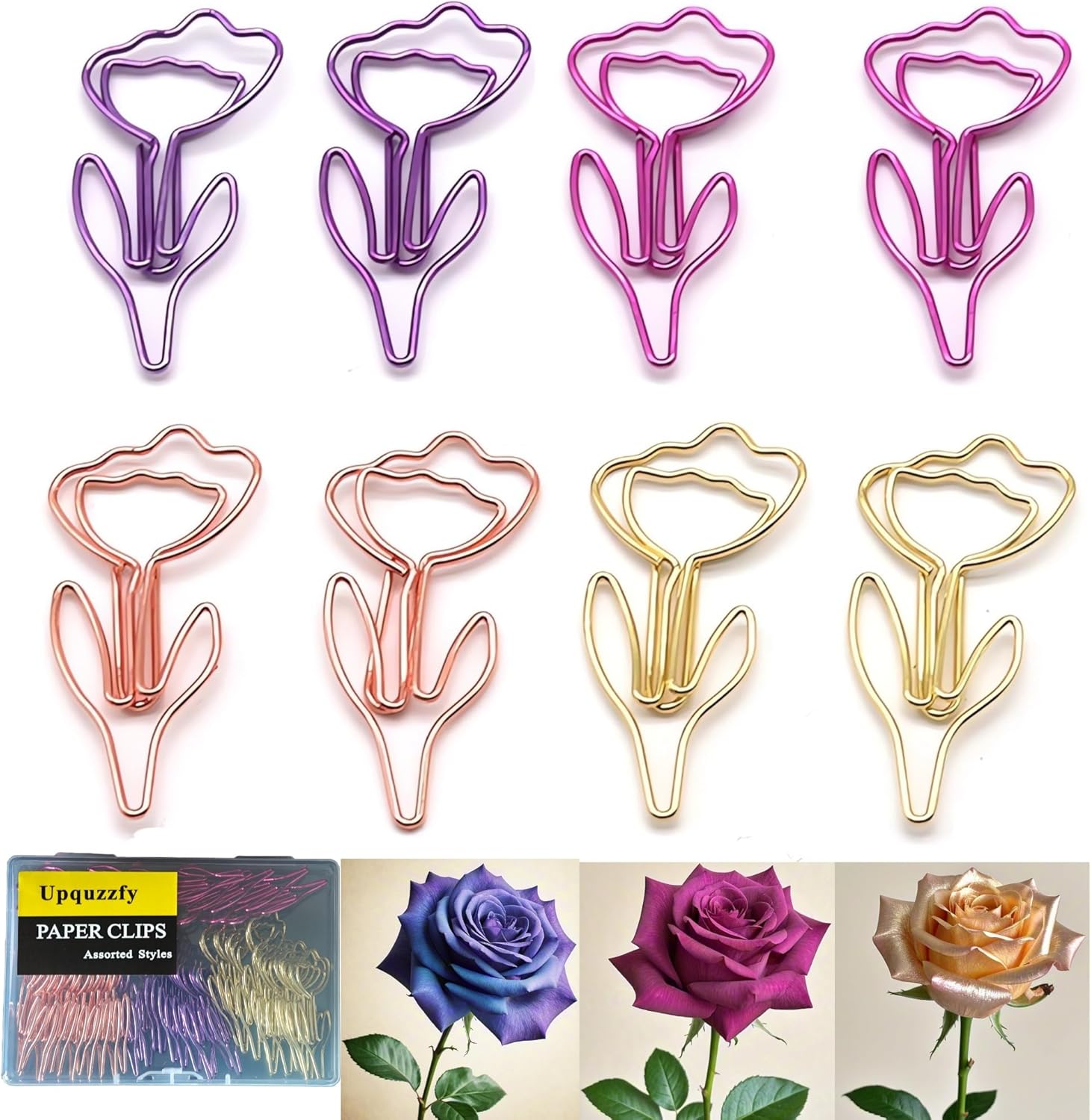 80 Pcs Metal Paper Clips Set - Multicolored Rose-Shaped Cute Paperclips for School and Office File Organization, Suitable for Party and Wedding Decor (ROSEFLOWER)