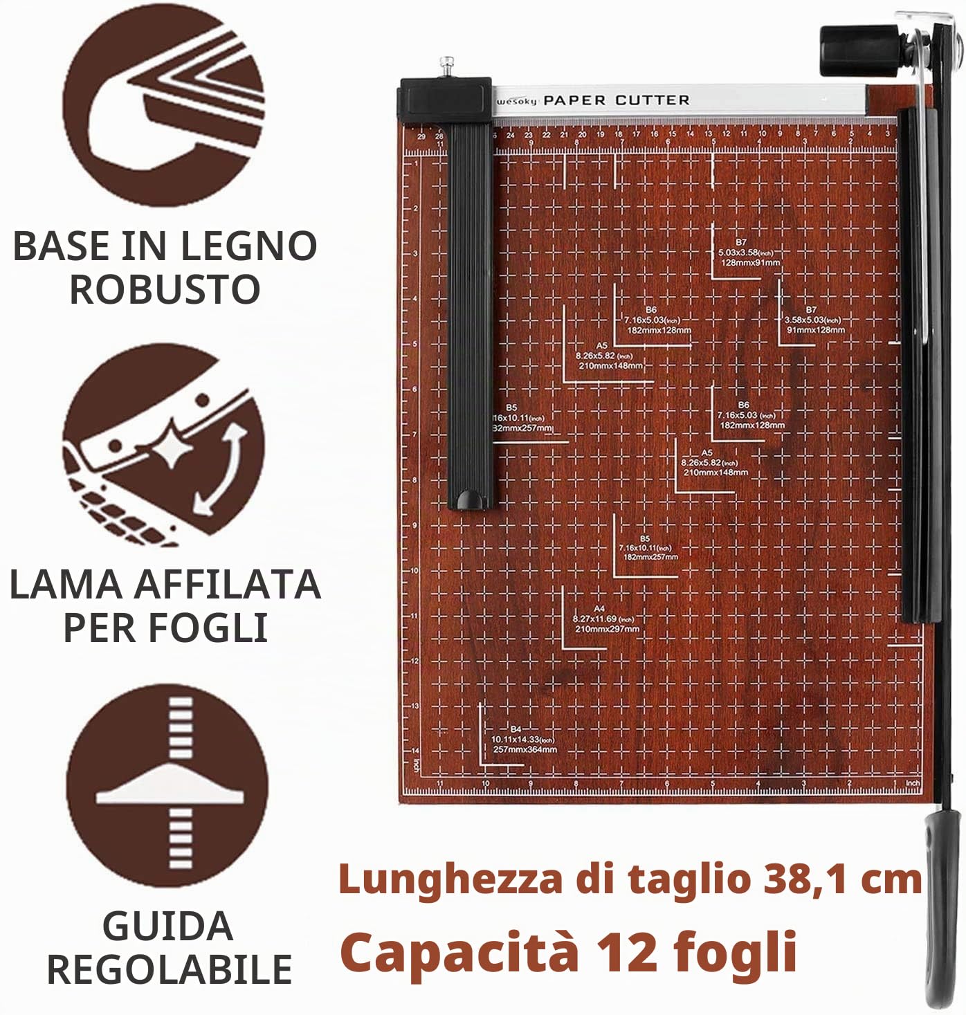 COOCHEER Taglierina professionale A3 per fotografie, a leva, per la scuola e l'ufficio, potenza di taglio ca. 12 fogli