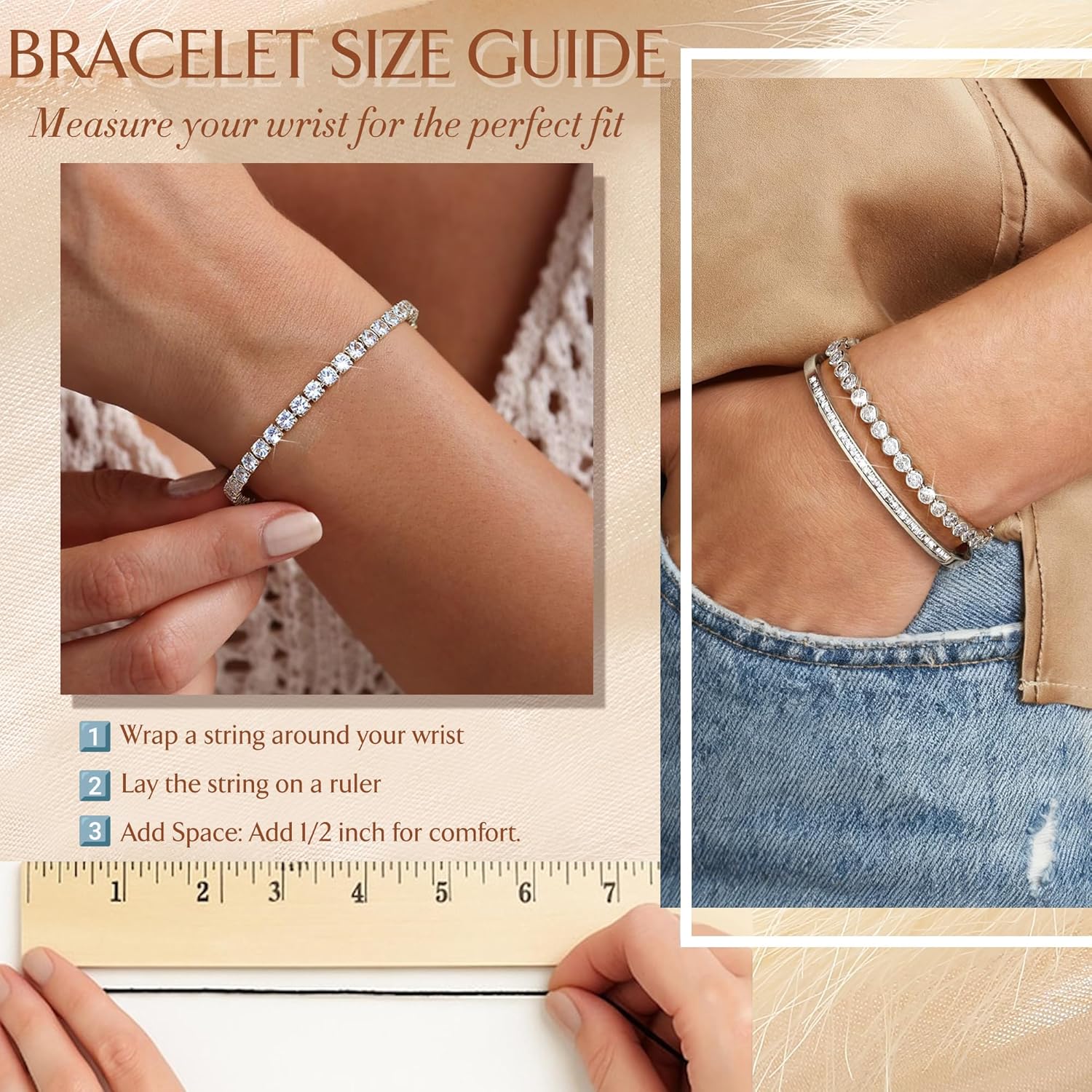 Yadoca Tennis Bracelets for Women Gold Bangle Bracelet Set 18K Gold Plated Stackable Cubic Zirconia CZ Diamond Bracelets Stack Wedding Bracelets for Brides Dainty Jewelry Gift Sizes 6.5-7.5 Inch 3Pcs - Image 2