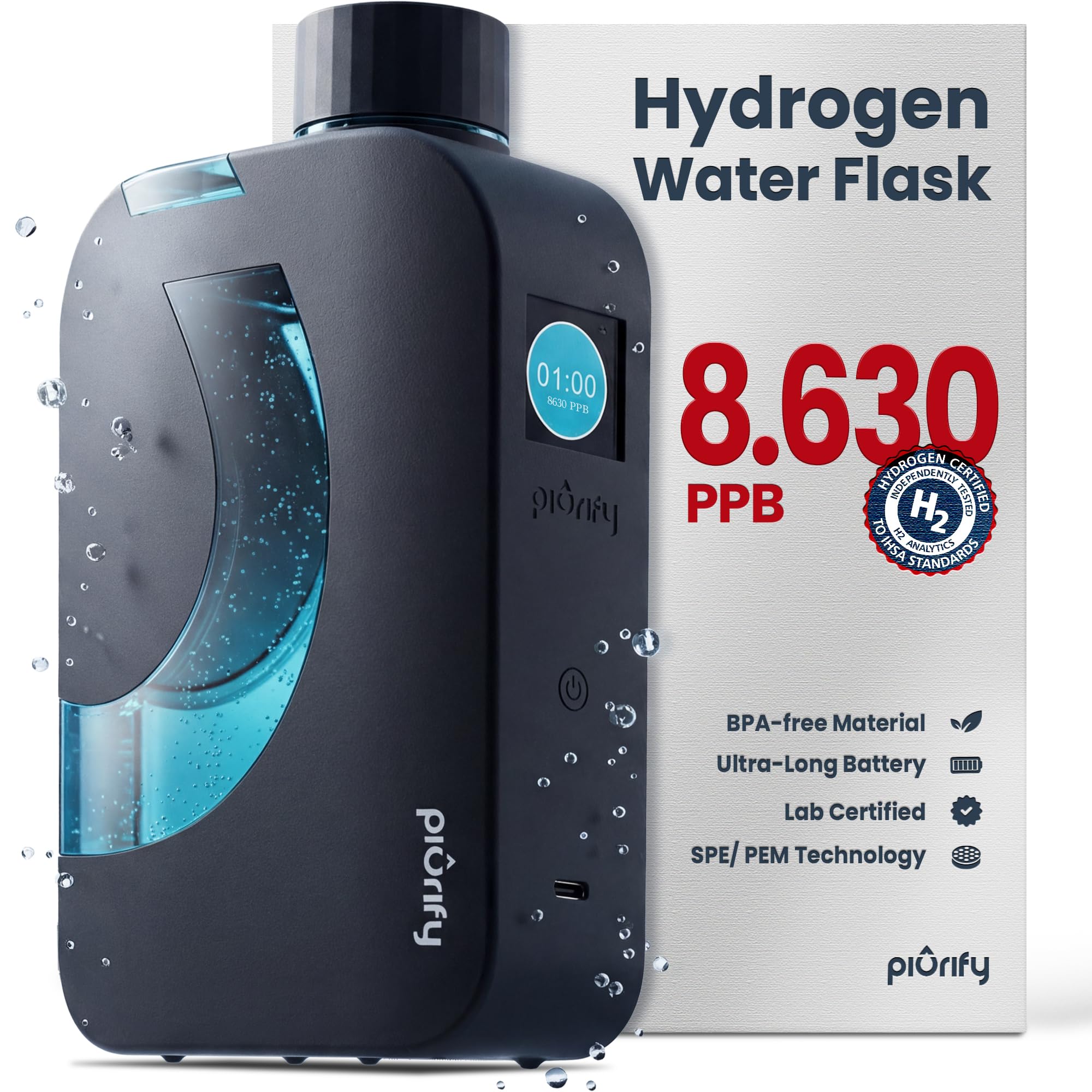 PIURIFY Flask Hydrogen Water Bottle
