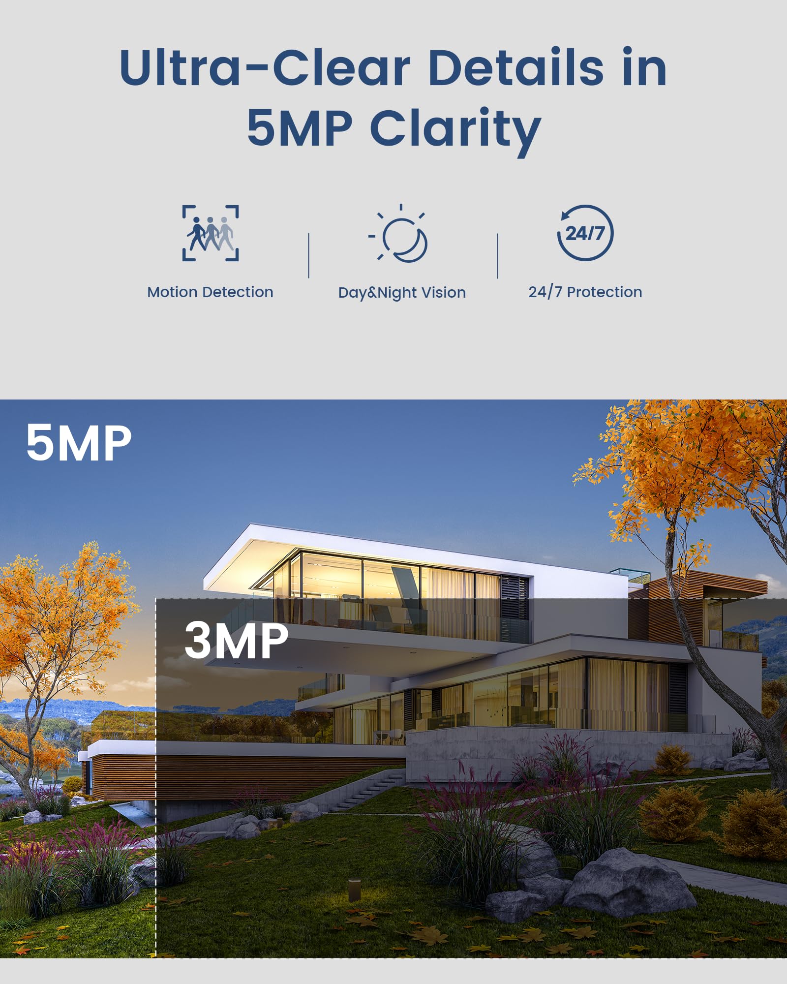 5MP PoE Kit Camaras de Seguridad, 8X 5MP Cámaras IP de Vigilancia Exterior, 4K NVR 8CH con 2TB HDD, Detección de Persona/Vehículo, Color Visión Nocturna, Audio Bidireccional, Intemperie IP66