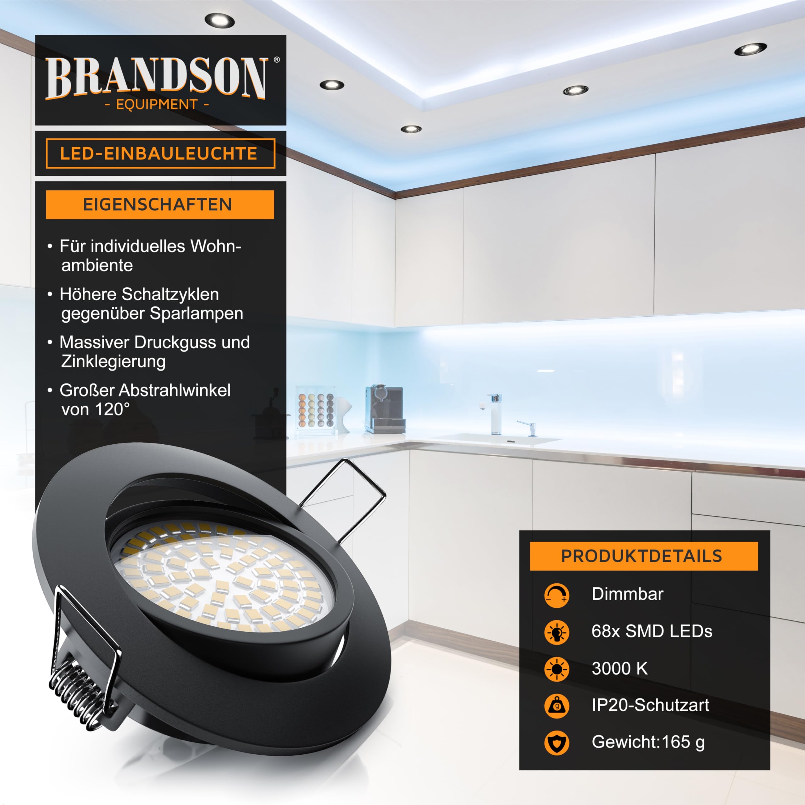 Brandson - 18x LED Deckenspot dimmbar Einbaustrahler schwenkbar - Ultra Flache Spots Einbauleuchte - Einbauspot Deckenstrahler - Abstrahlwinkel 120 Grad - 230V - schwarz