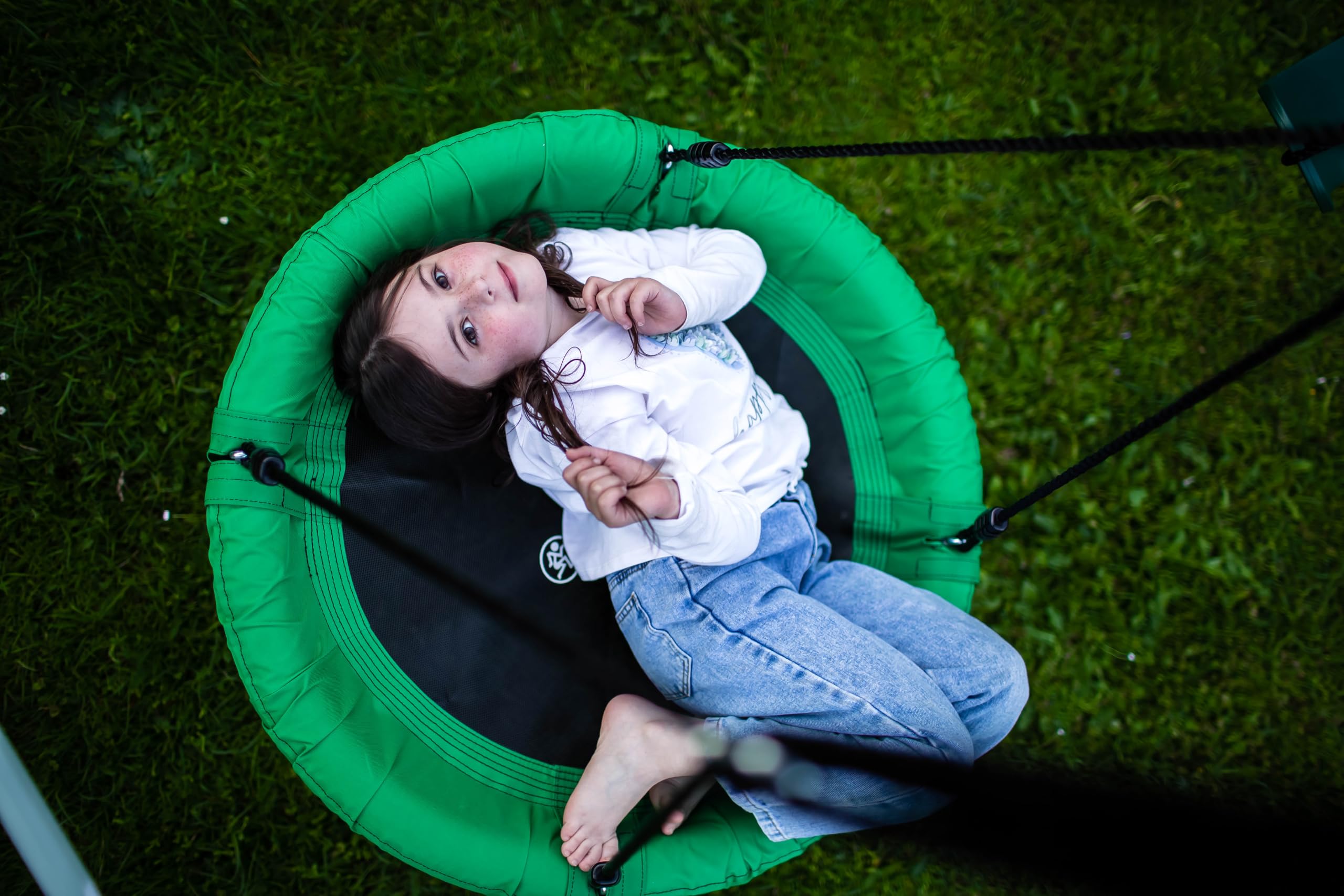 HyperMotion Columpio Infantil Doble para Jardín Exterior - Asiento y Nido de Cigüeña Ajustable con Estructura en A - para 2-3 Niños, Carga 200kg, Resistente UV
