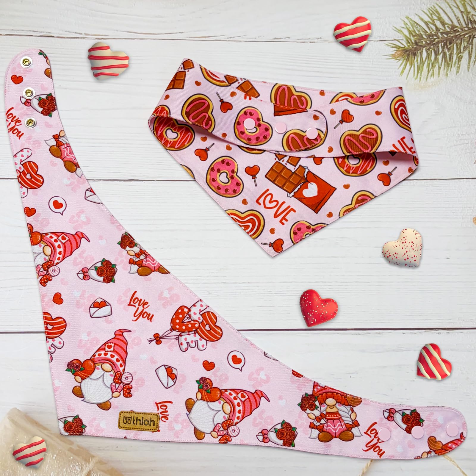 Valentines Hundehalstücher mit Druckknopf, wendbar, rosa Halstücher für kleine, mittelgroße und große Hunde, verstellbares Haustier-Kostüm-Zubehör für Fotoshootings, Größe L, 2 Stück