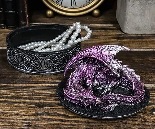 Miniatura 9 de Ebros Gift Joyero ovalado decorativo de dragón morado durmiente con nudos celtas de 5 pulgadas de ancho medieval renacentista alado, alquimia