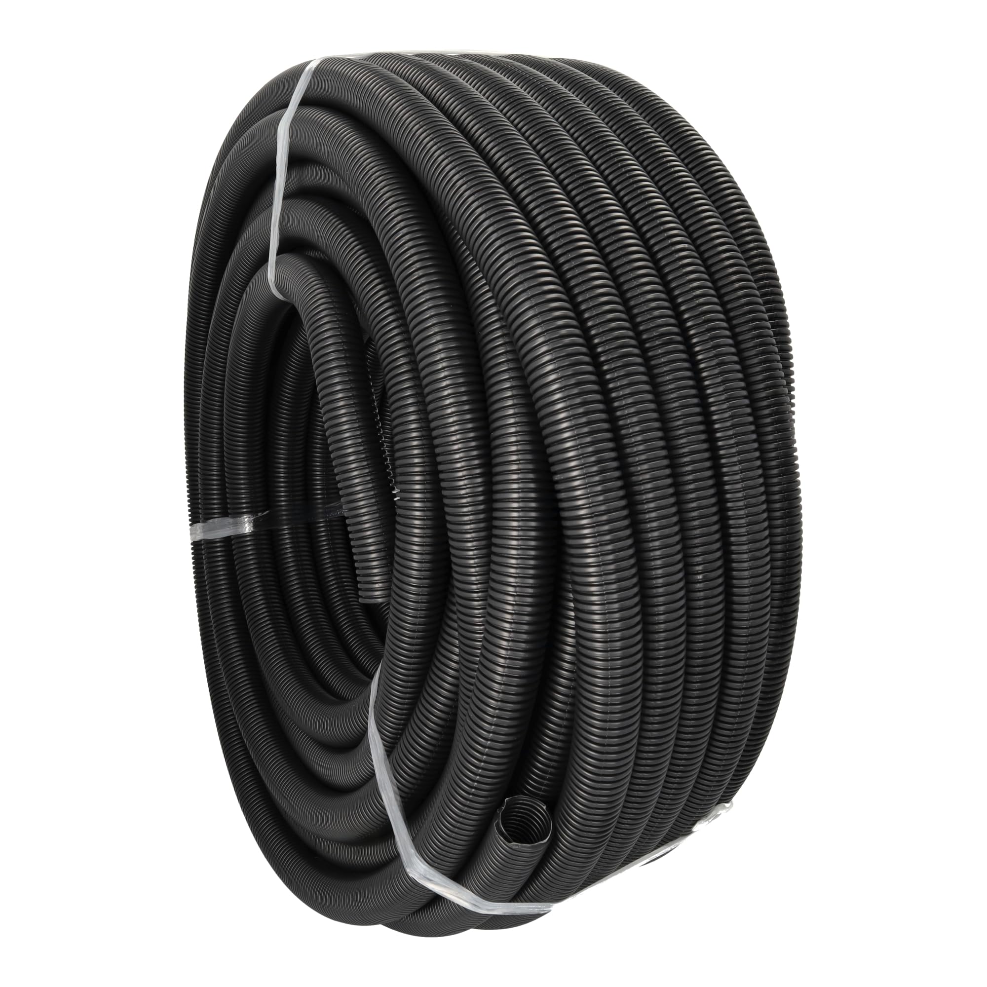 Jandei - Tubo Corrugado de Conducción de Cableado Sin Ranura. Bobina 50m. Manguera Protectora de Cables PVC Negro (32mm)