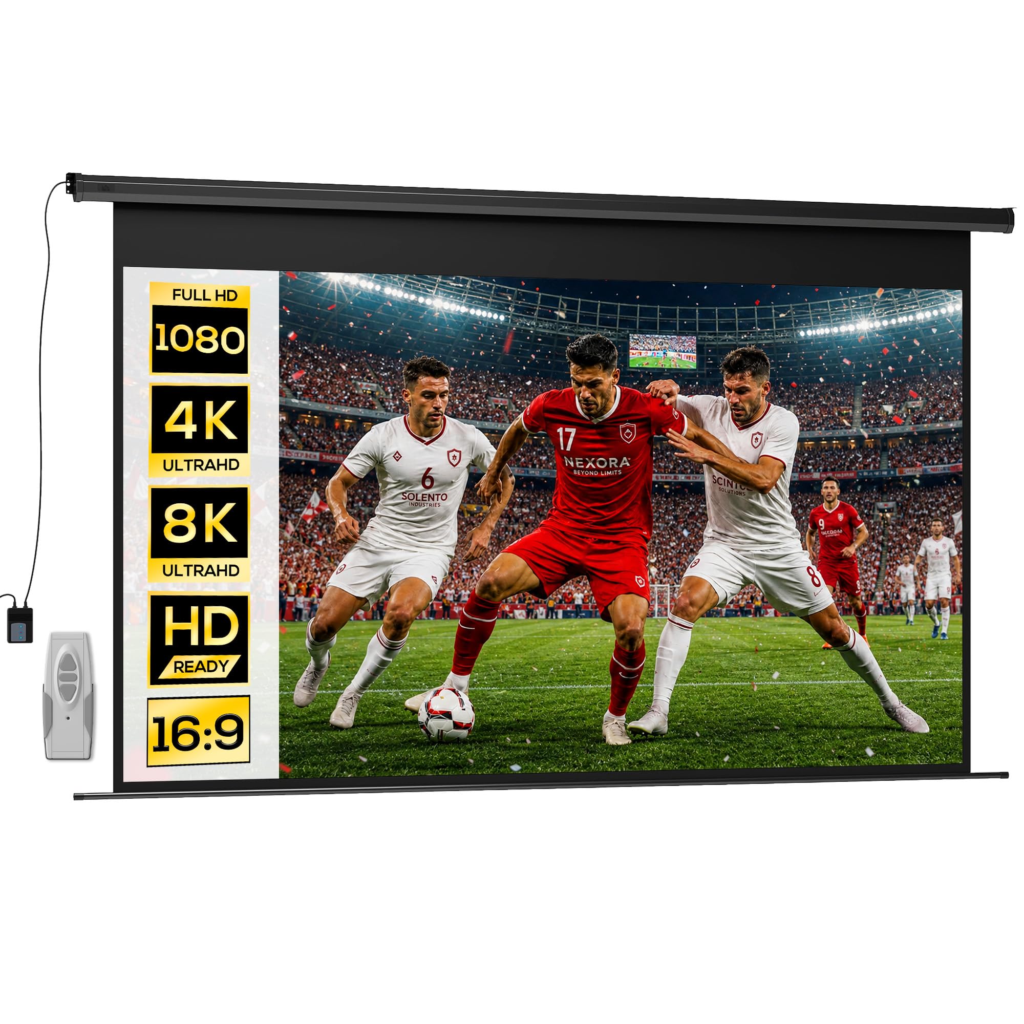 Pantalla de videoproyector HOMCOM de 120 pulgadas, pantalla de proyección motorizada y eléctrica 16:9 4K HD, pantalla de proyección de TV y cine en casa, montaje en pared o techo, panel de control y