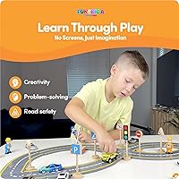 Vista 7 de Wooden Traffic Signs & Community Helper Figures Toy Set – Includes Police, City & Construction Workers, Road Signs & Traffic Lights – Works with