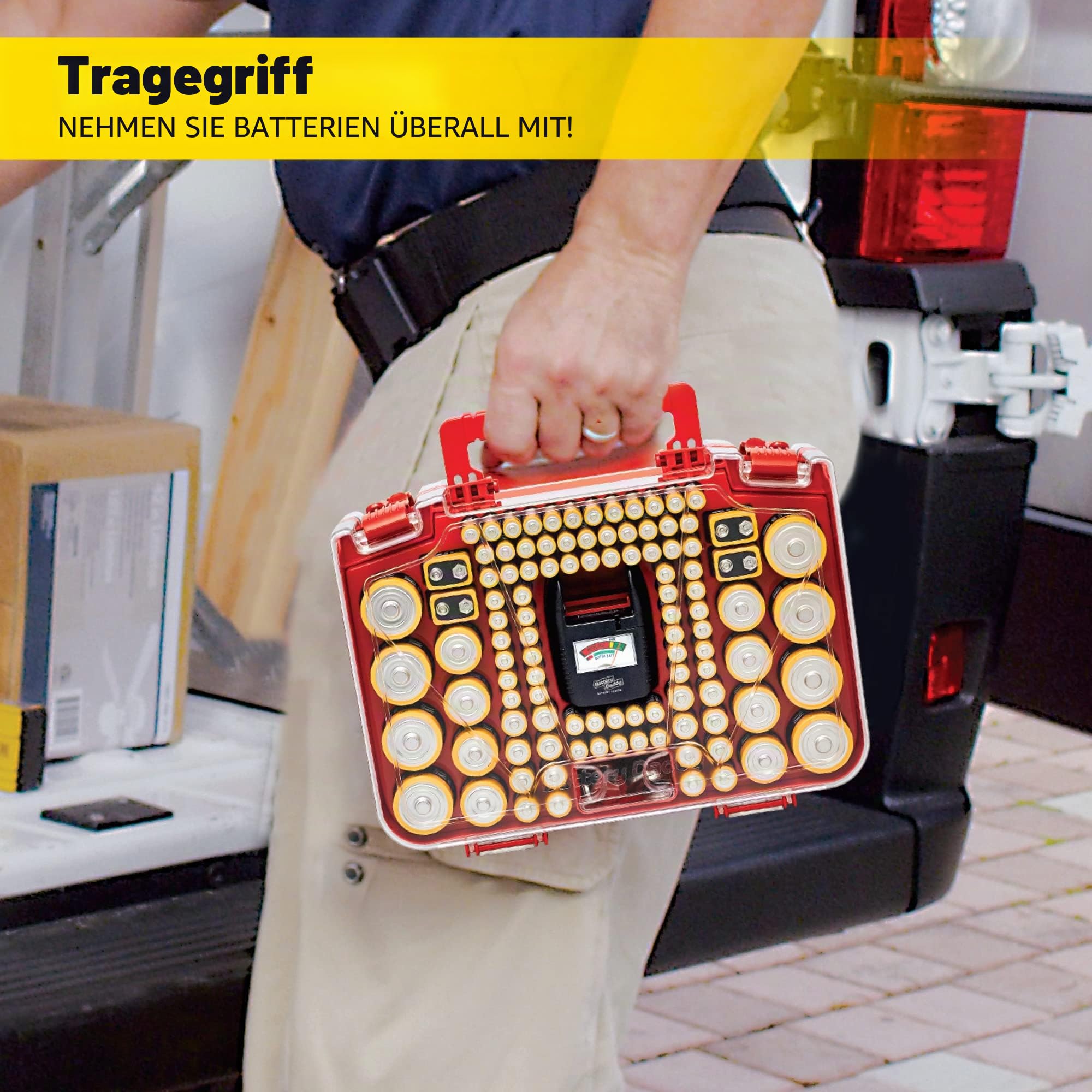 Battery Daddy Smart - Batterie-Organizer-Aufbewahrungskoffer mit Tester, speichert und schützt bis zu 150 Batterien, transparenter Verschlussdeckel, wie auf dem Fernseher gesehen
