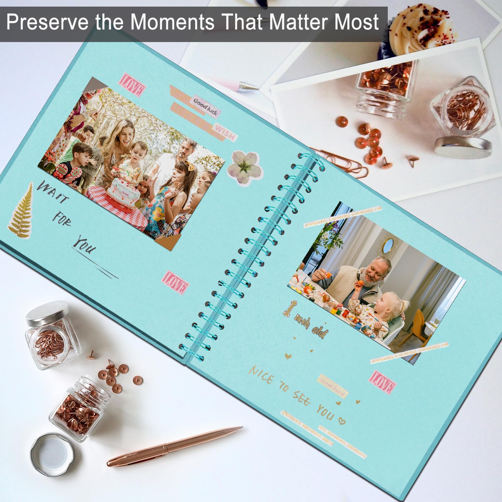 DIY Scrapbook Album 7x7 Zoll - Hardcover Kraftpapier Fotobuch Blanko Memory Scrap Book für DIY Handwerk, Hochzeit, Jubiläum, 40 Seiten (20 Blatt), Blau