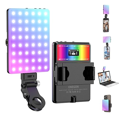 ENEGON RGB Selfie Light, 360° Full Color RGB Video Light with 24 Effects, 78 LED 2000mAh Rechargeable CRI 95+ and 2500K-9000K CCT, Portable Clip on Light for Phone/Tablet/Laptop/Streaming - RGB Selfie Light