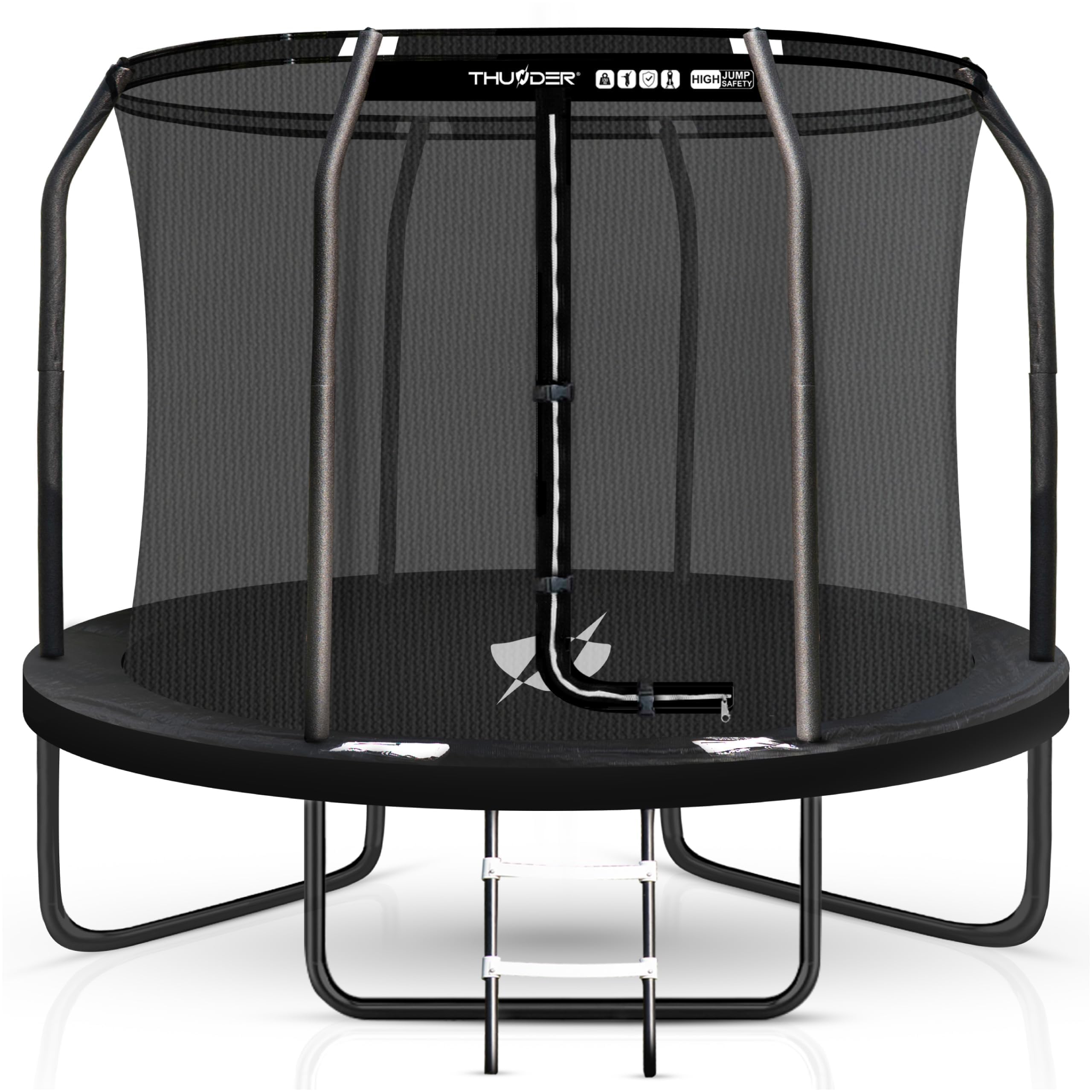 THUNDER Trampolino da Giardino Outdoor con Rete di Sicurezza & Scala – Stabile & Resistente alle Intemperie per Giardino e Tempo Libero