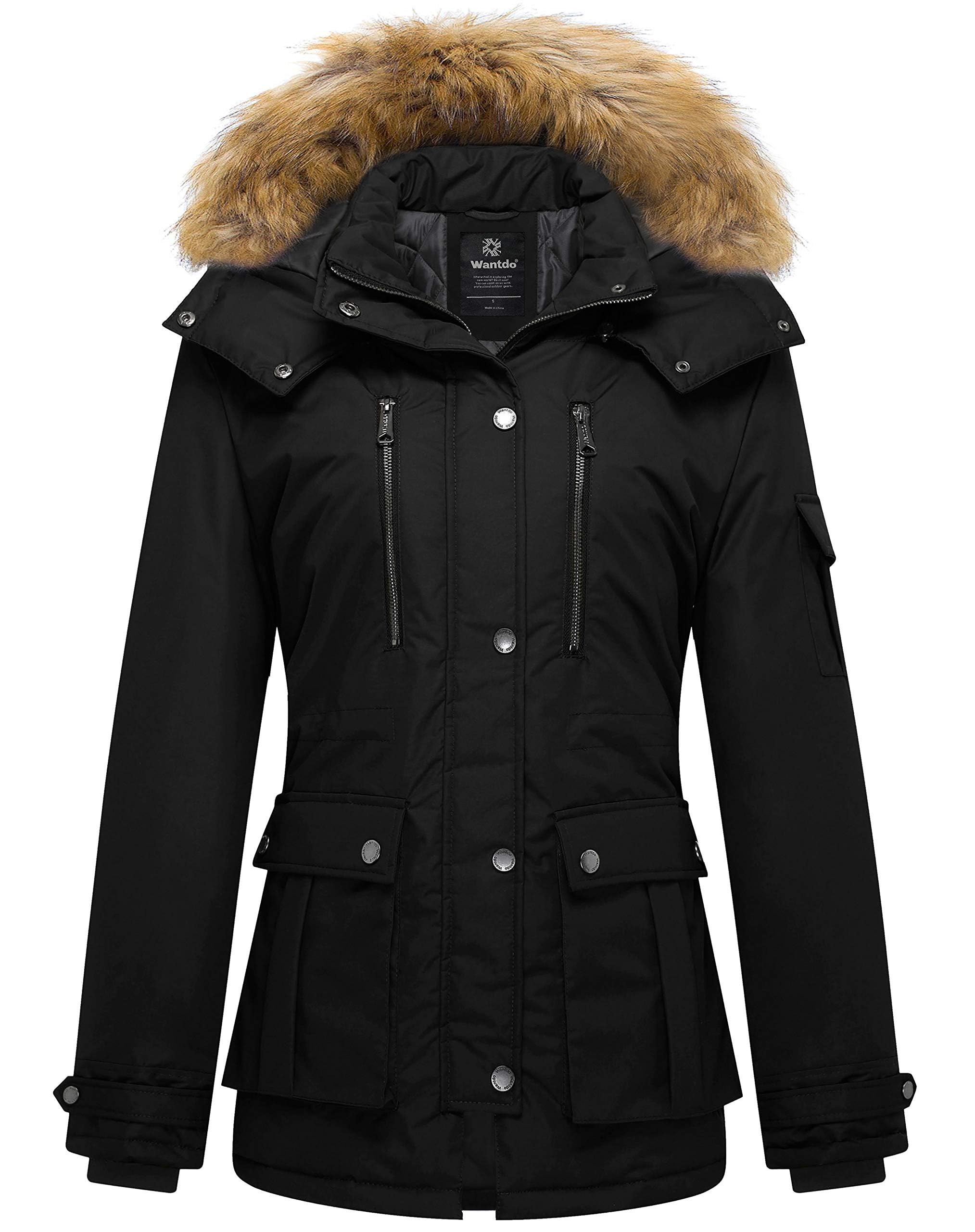 Wantdo Giacca Caldo Invernale Antivento Cappotto con Cappuccio Rimovibile in Pelliccia Parka Slim Fit Giubbotto Idrorepellente Outdoor Donna