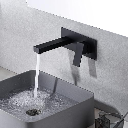 Vista 49 de SUMERAIN Grifo de lavabo de baño de montaje en pared, grifo de lavabo de níquel cepillado, manija única con válvula áspera cepillado níquel