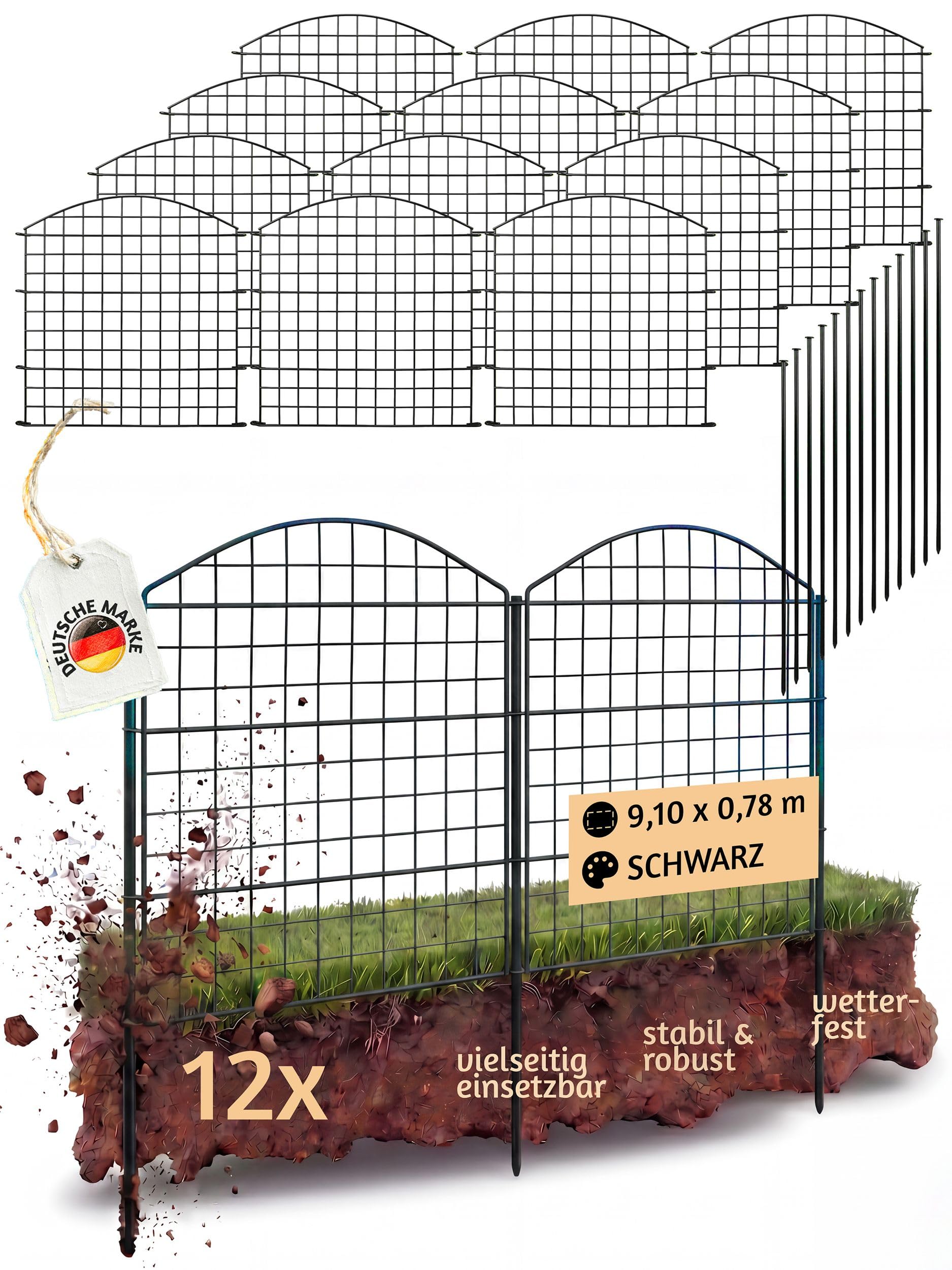 Recinzione da giardino, per laghetto, 12 elementi di recinzione, in metallo, altezza 78 cm, arco superiore, nero, V2Aox6 x 6 cm