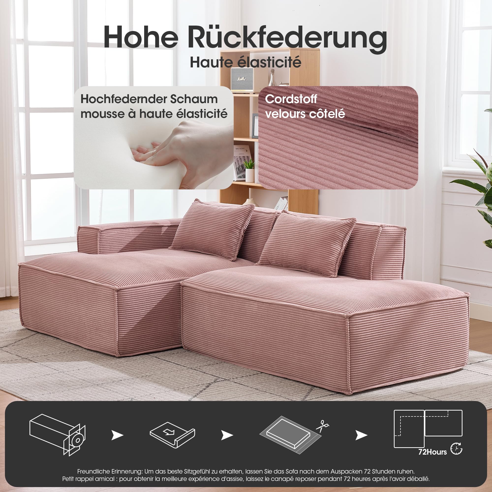 Generisch Sofá de tela de 235 cm con 2 fundas de almohada para salón o oficina