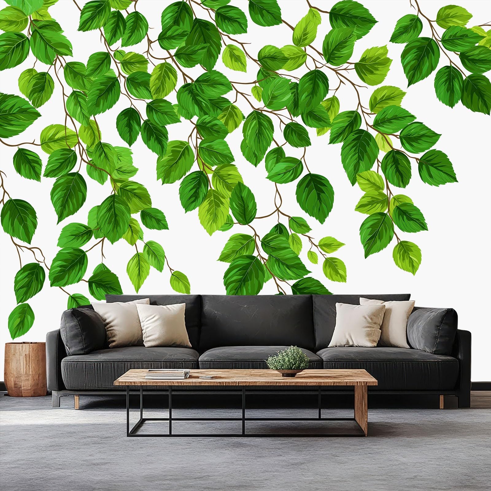 Tapeta, zdjęcie, minimalistyczne liście roślin, 300 x 210 cm, murale, duże tło telewizyjne, sztuka ścienna, biała dekoracja ścienna do salonu, sypialni, luksusowy plakat artystyczny na ścianę