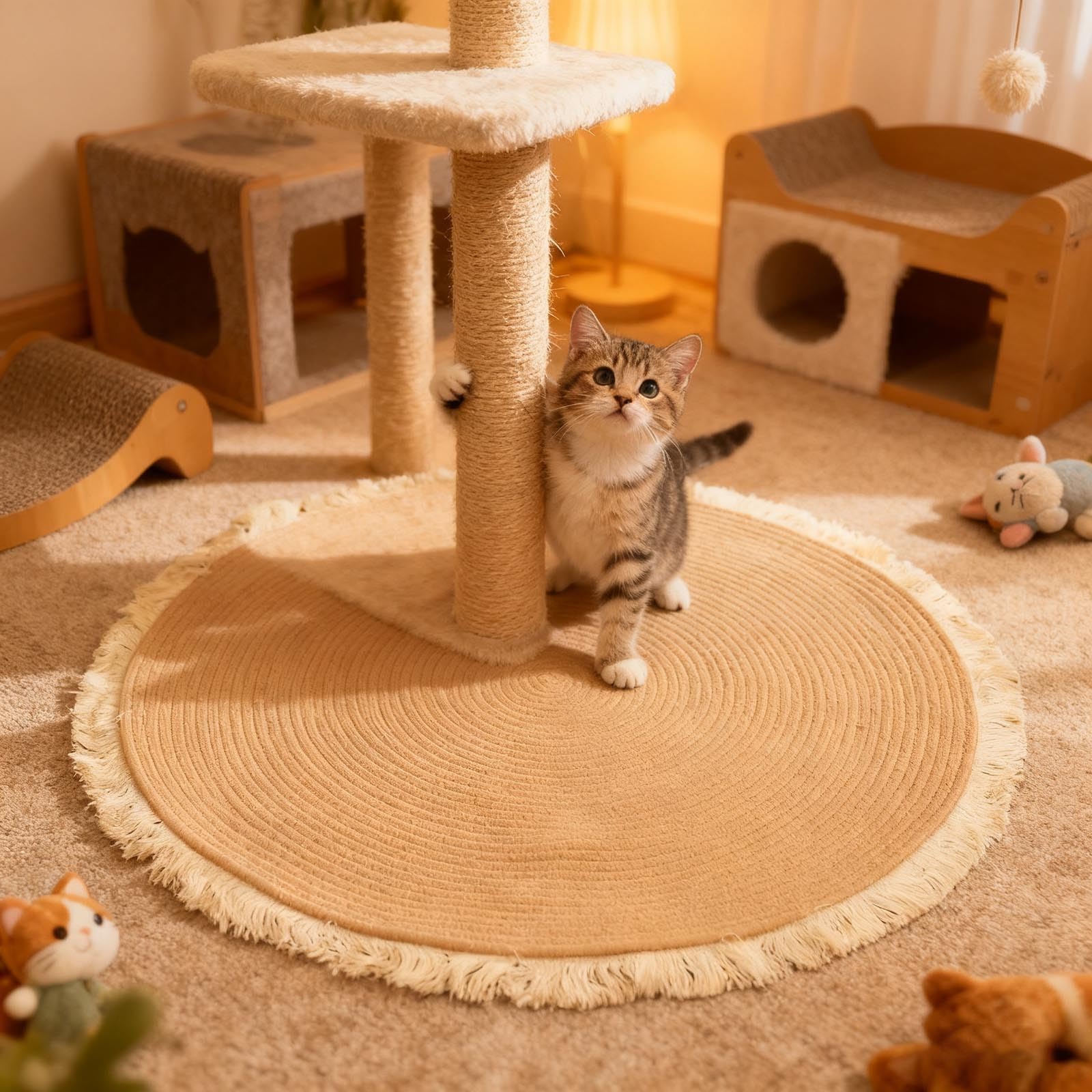 Rope Woven Cat Scratching Rug Reversible Round Floor Mat Natural Fiber Soft Textured Washable Home (B, 80cm) — image 1