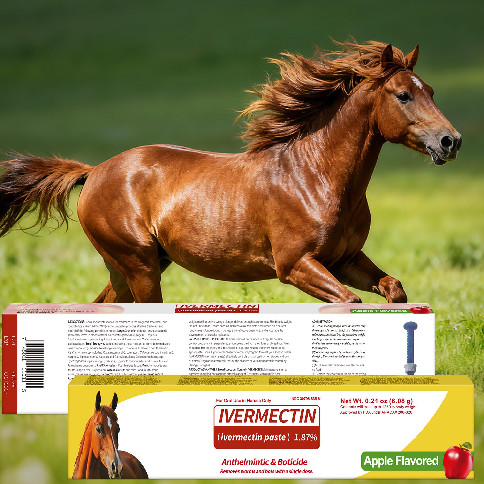 Pferdepaste 1,87% - 4 Pack (je 6,08 g) Apfelgeschmack Oral für Pferde