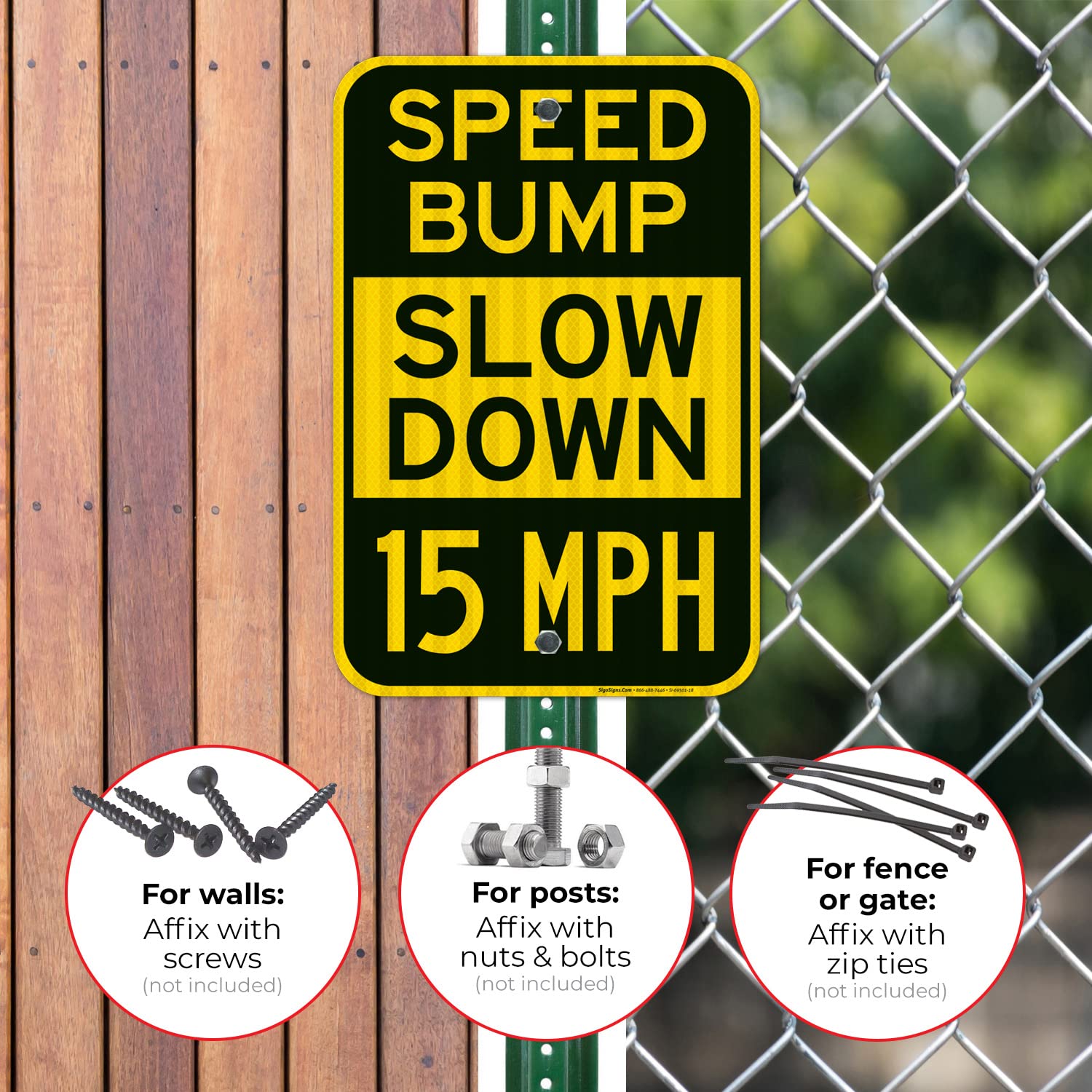 Speed Bump Slow Down 15 Mph Sign, 12x18 Inches, 3M EGP Reflective .063 Aluminum, Fade Resistant, Made in USA