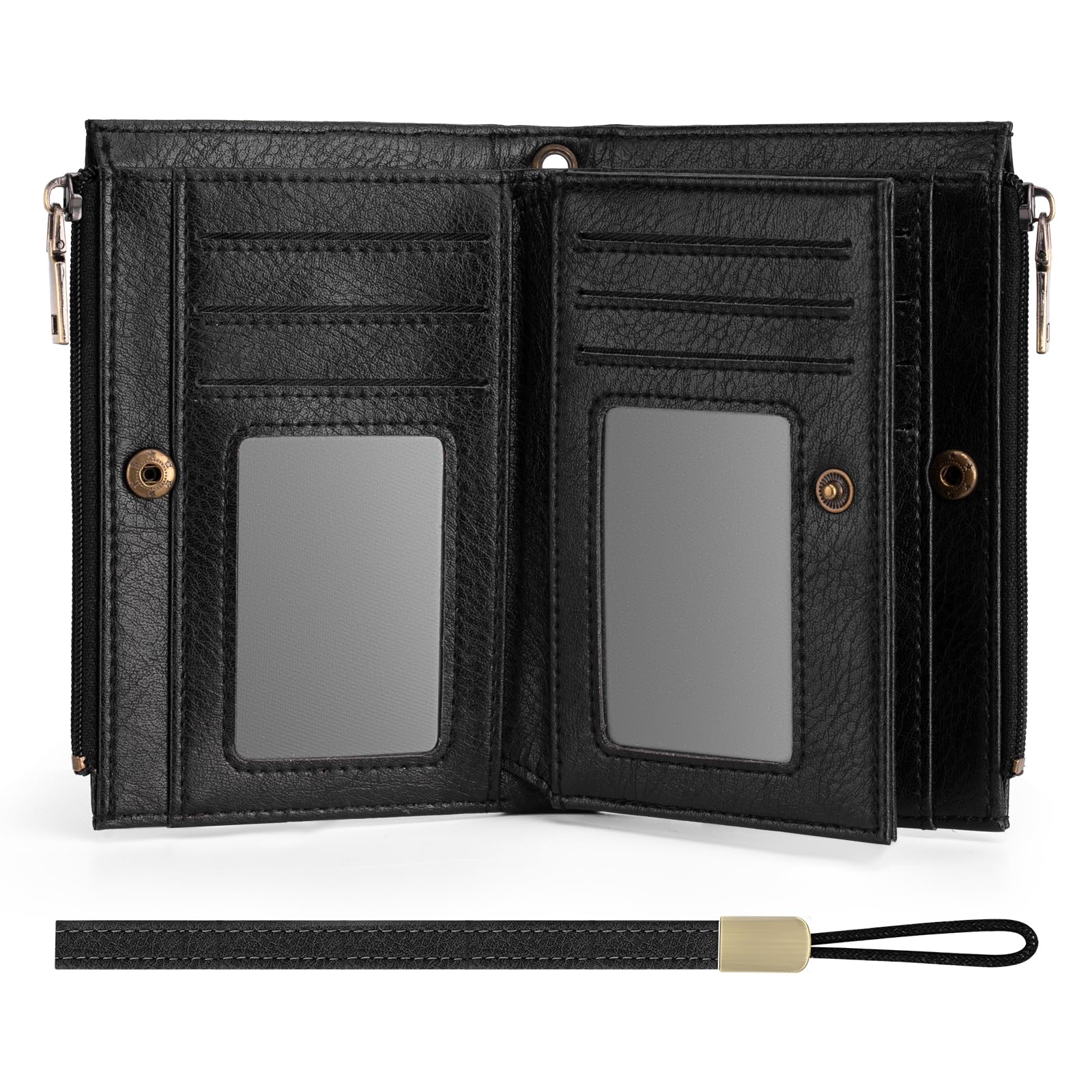 Small Wallet for Women Leather RFID Blocking Trifold Compact Card Holder Wallets with Dual Zipper Coin Pocket