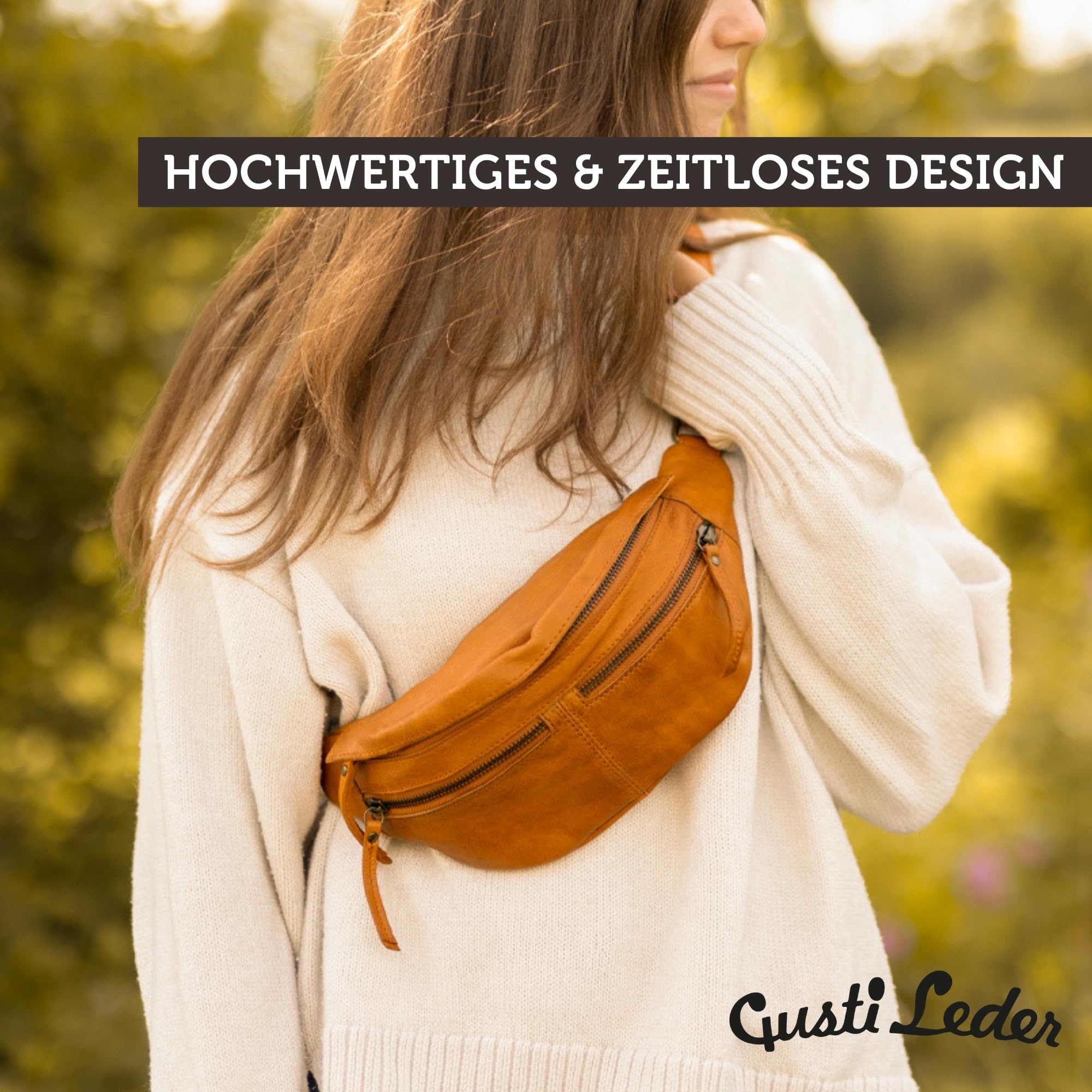 Gusti Gürteltasche Leder Acton – Bauchtasche Leder Damen & Herren im Vintage-Stil - Geräumige Hüfttasche Herren & Damen mit 3 Fächern