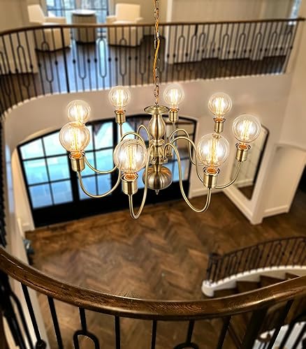 Miniatura 2 de Candelabro de granja pintado de bronce de 8 luces, lámpara de globo, altura ajustable, iluminación colgante rústica para entrada, comedor, sala de