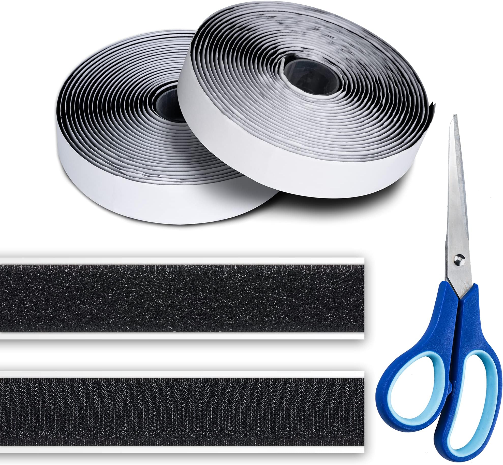 VIBIRIT Self Adhesive Tape, Sticky Back Extra Strong Black Hook and Loop Tape Double Sided Strips (Black)