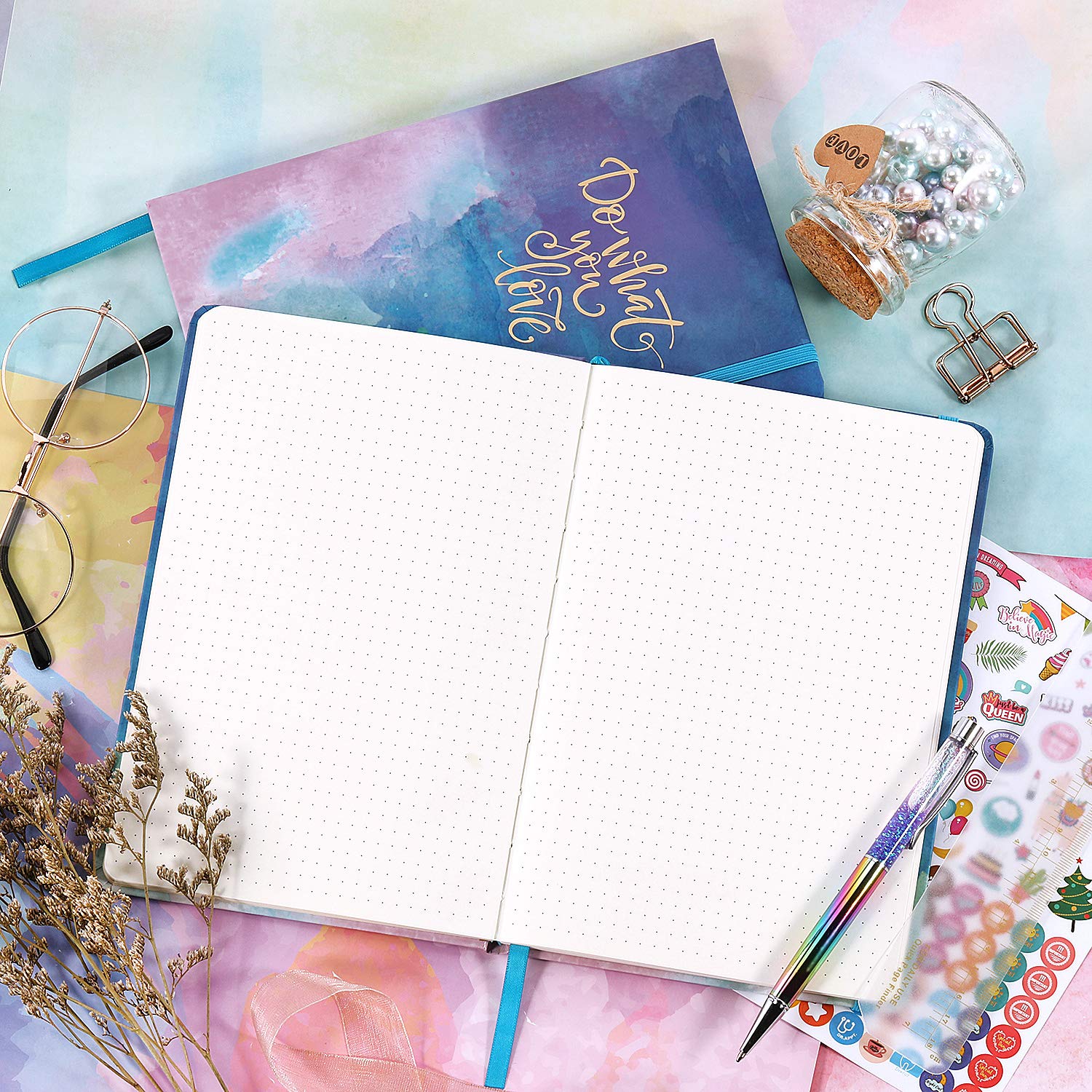 Dotted Bullet Notebook/Journal - Dot Grid Hardcover Notebook, Premium Thick Paper with Stickers and Page Quick Page Finder, 5.75" x 8.4"