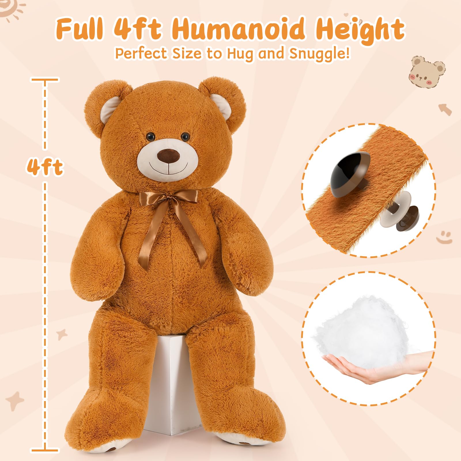 Amazon.com: MorisMos 47inch Giant Teddy Bear Stuffed Animal 4ft