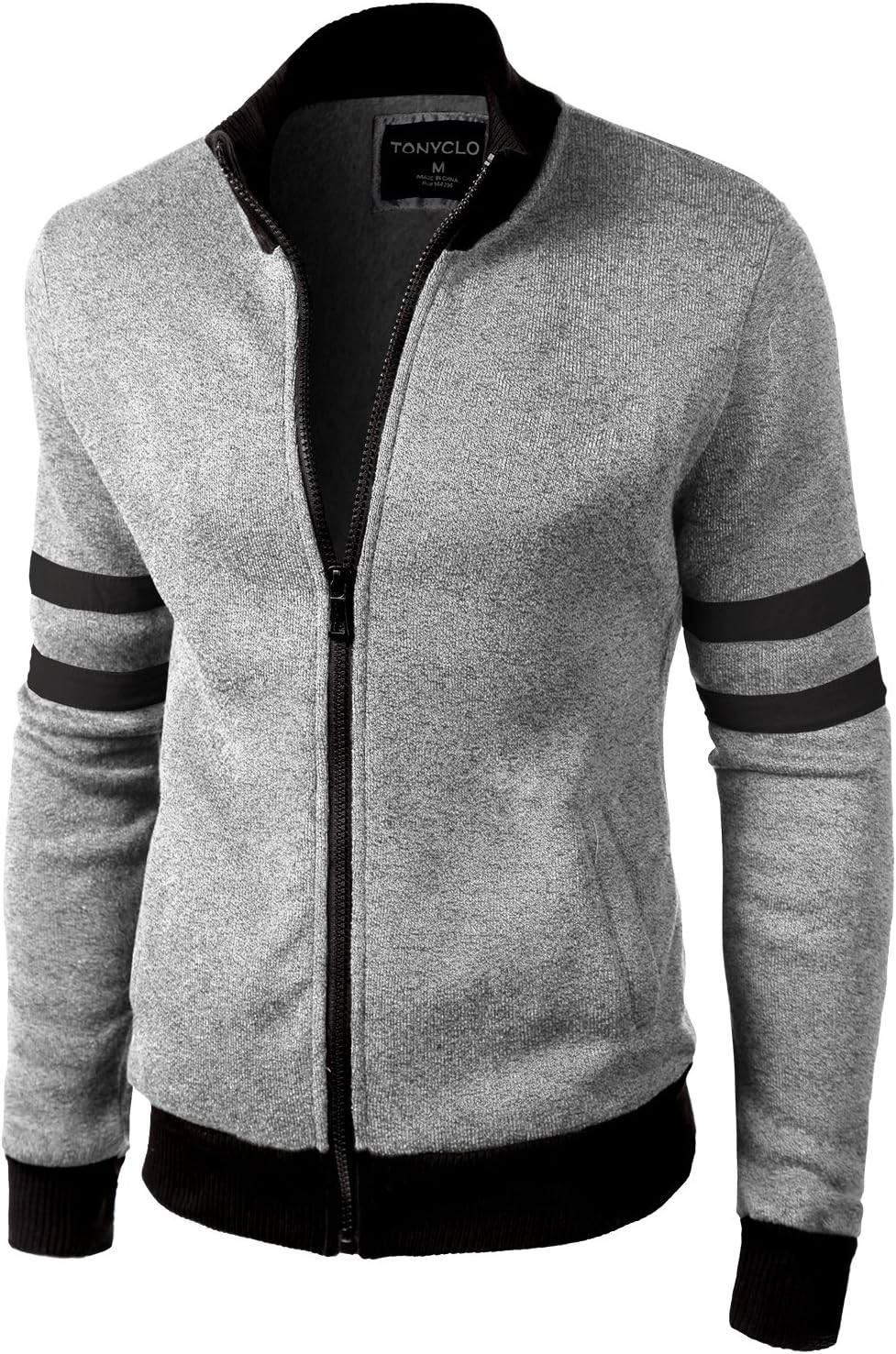 Tonyclo Men's Full Zipper Striped Sleeve Lined Slim Fit Jackets (GJAM006)