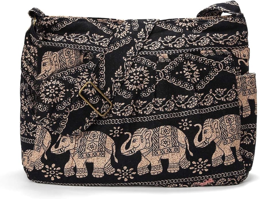 Women Large Shoulder Bag Elephant Print Cotton Bag Adjustable Crossbody