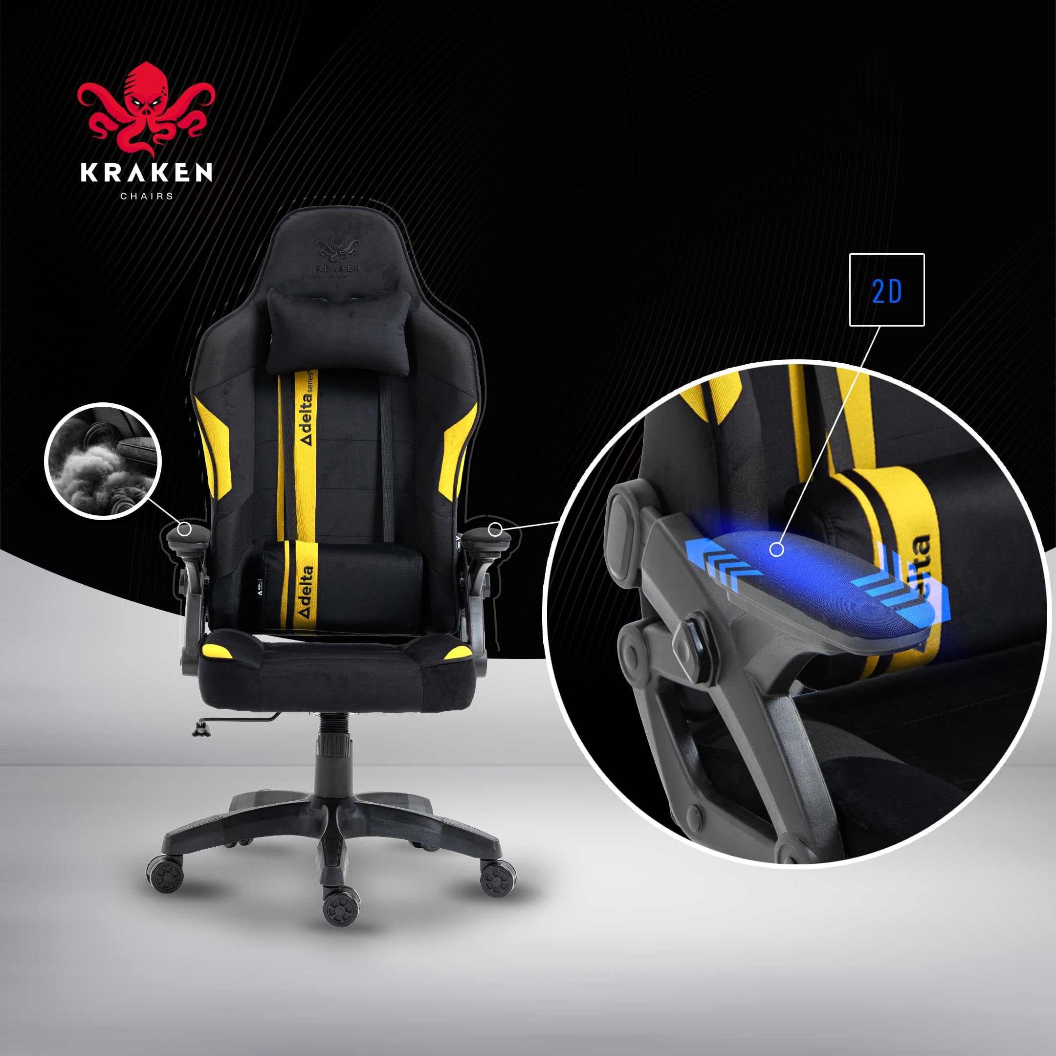 Sedia Gaming Tessuto Velluto - Giallo Poltrona Gaming Ergonomica Con Cuscino Lombare, Poggiatesta, Braccioli 2D E Dondolo, Sedia Ufficio Con Schienale 120°, Portata 130 kg