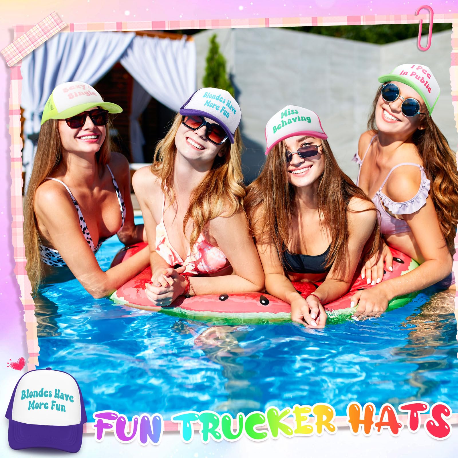 JaGely Lustige Junggesellinnenabschied-Hüte, Neon-Brauthut, Trucker-Mütze, bunt, Team-Kappe für Junggesellinnenabschied, Dekoration, Zubehör, 9 Stück