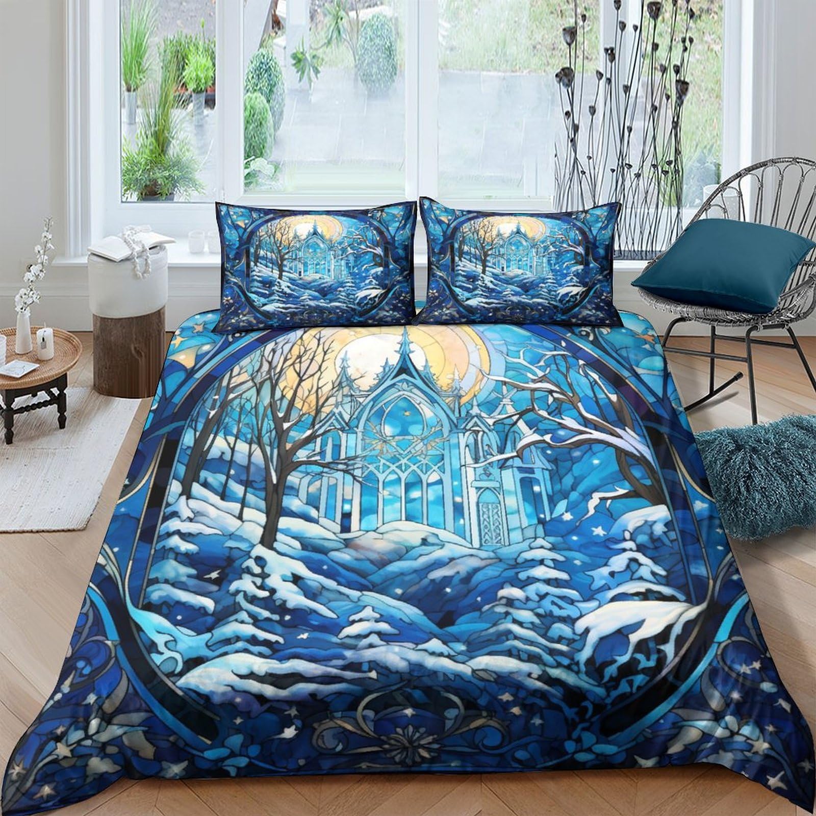 Parure de lit neige 3D pour chambre d'enfant et adulte style chalet