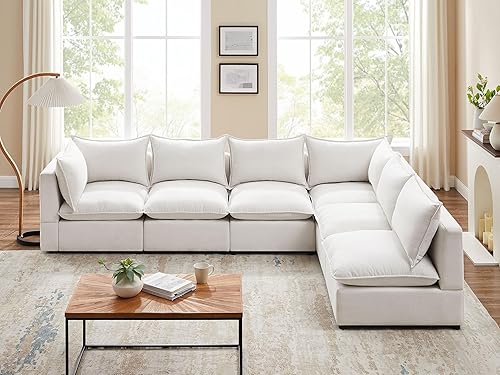 VANOMi Sofá seccional modular, sofá seccional de 6 plazas Sofá seccional modular para sala de estar, sofá en forma de V